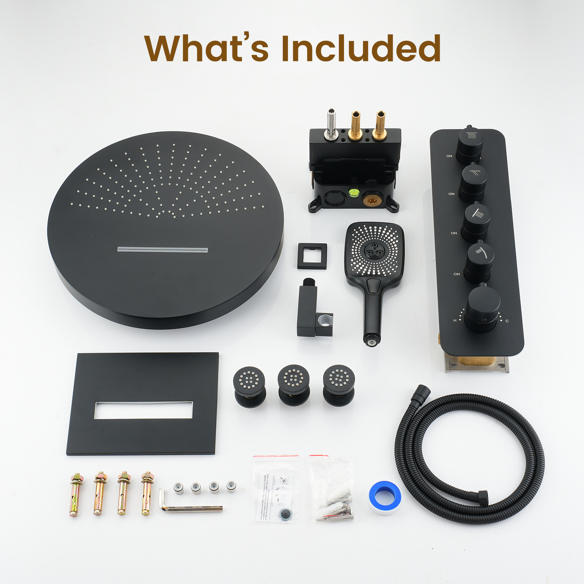 16-inch Wall-Mounted 4-Function Thermostatic Shower System with 3 Body Jets