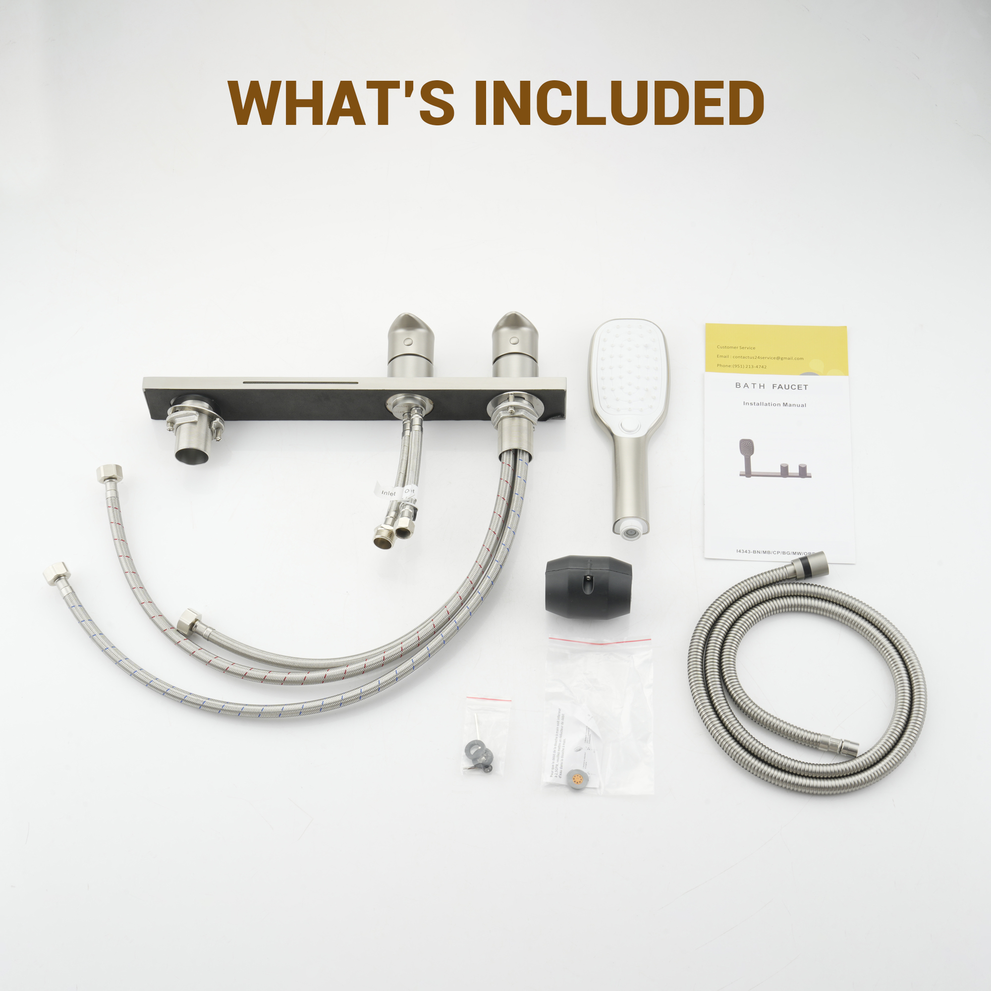 2-Handle Deck-Mounted Bathtub Faucet with 2 Spray Modes Hand Shower