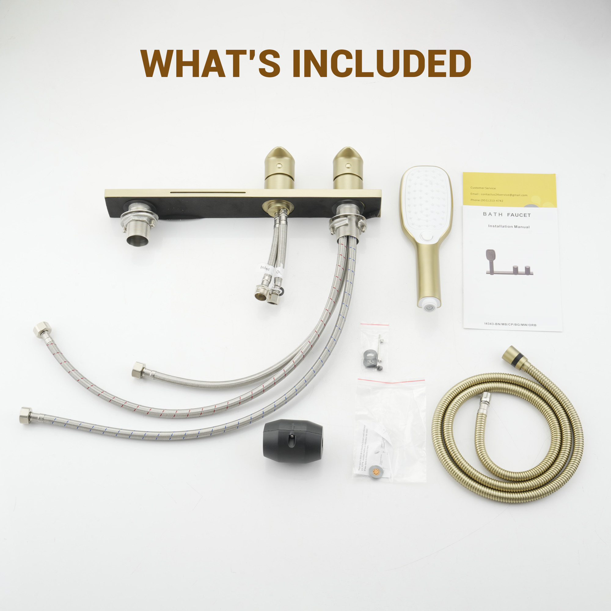 2-Handle Deck-Mounted Bathtub Faucet with 2 Spray Modes Hand Shower