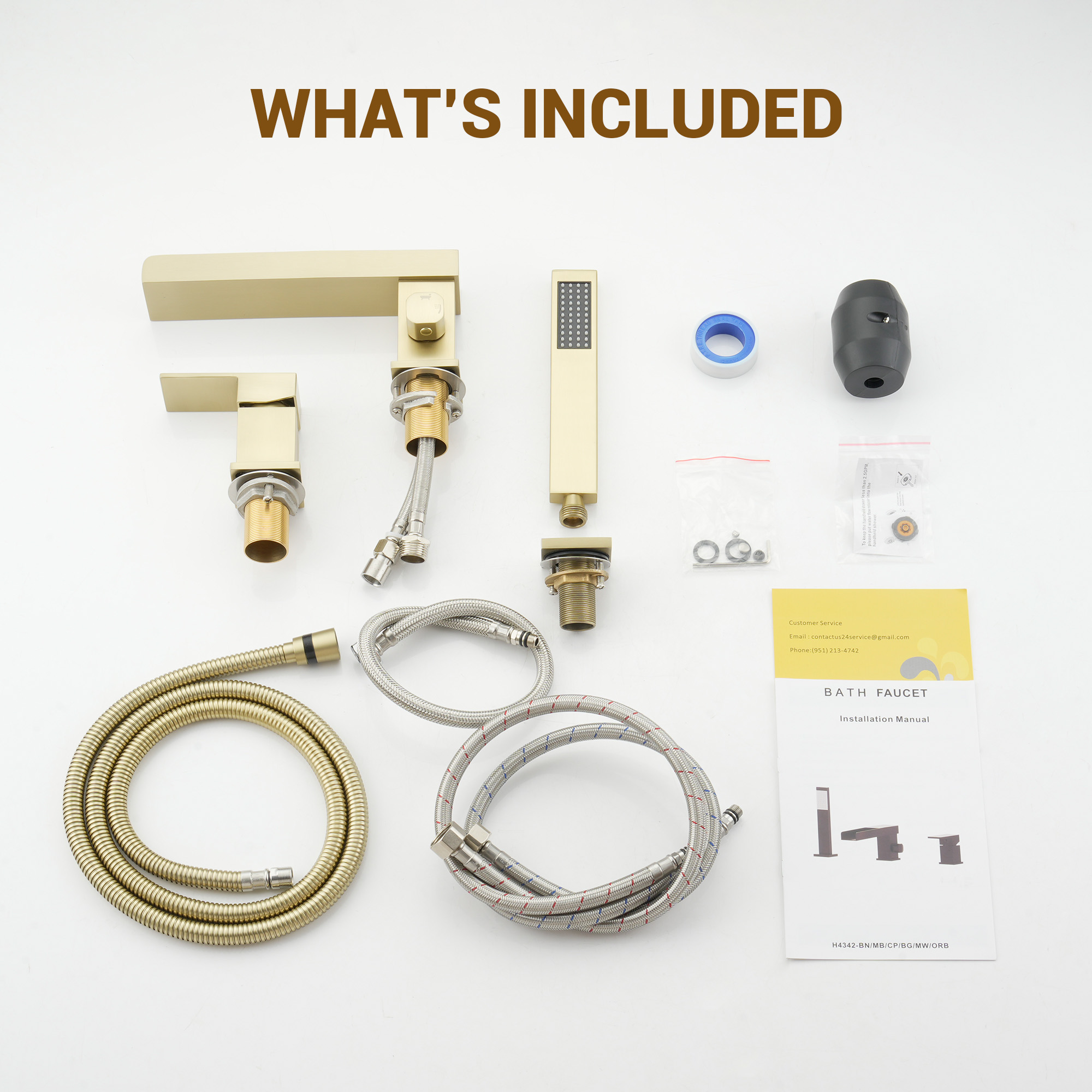 Single-Handle 3 Holes Waterfall Bathtub Filler Faucet with Hand Shower