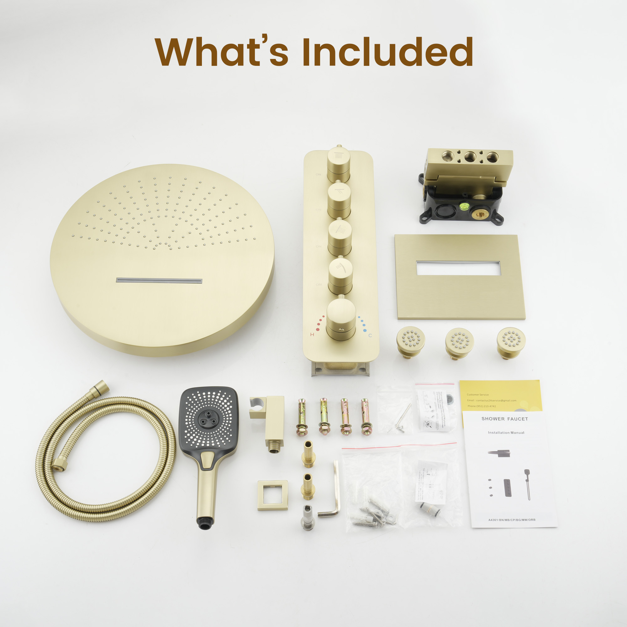 16-inch Wall-Mounted 4-Function Thermostatic Shower System with 3 Body Jets