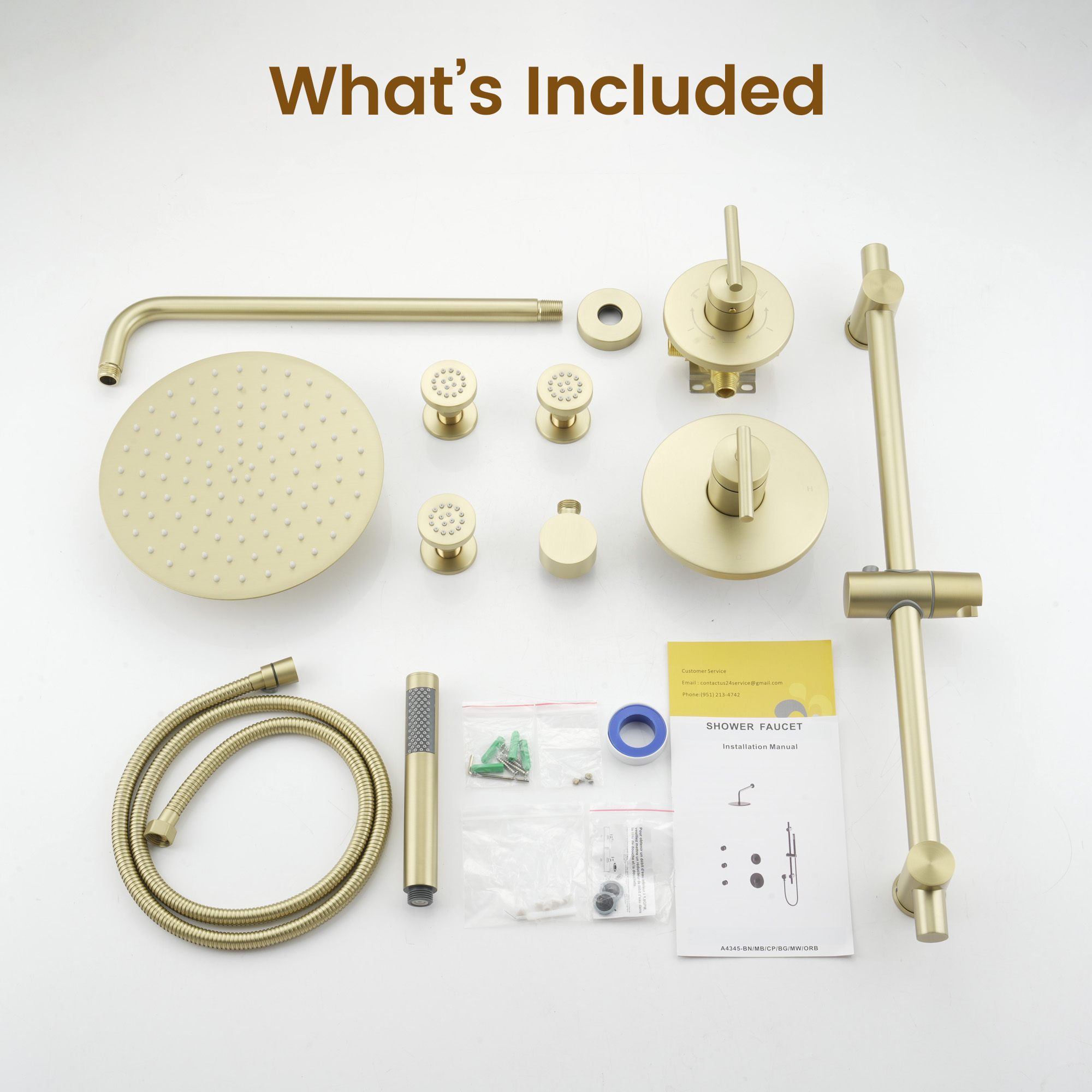 10-inch Wall-Mounted Rain Shower System with Body Jets & Slide Bar