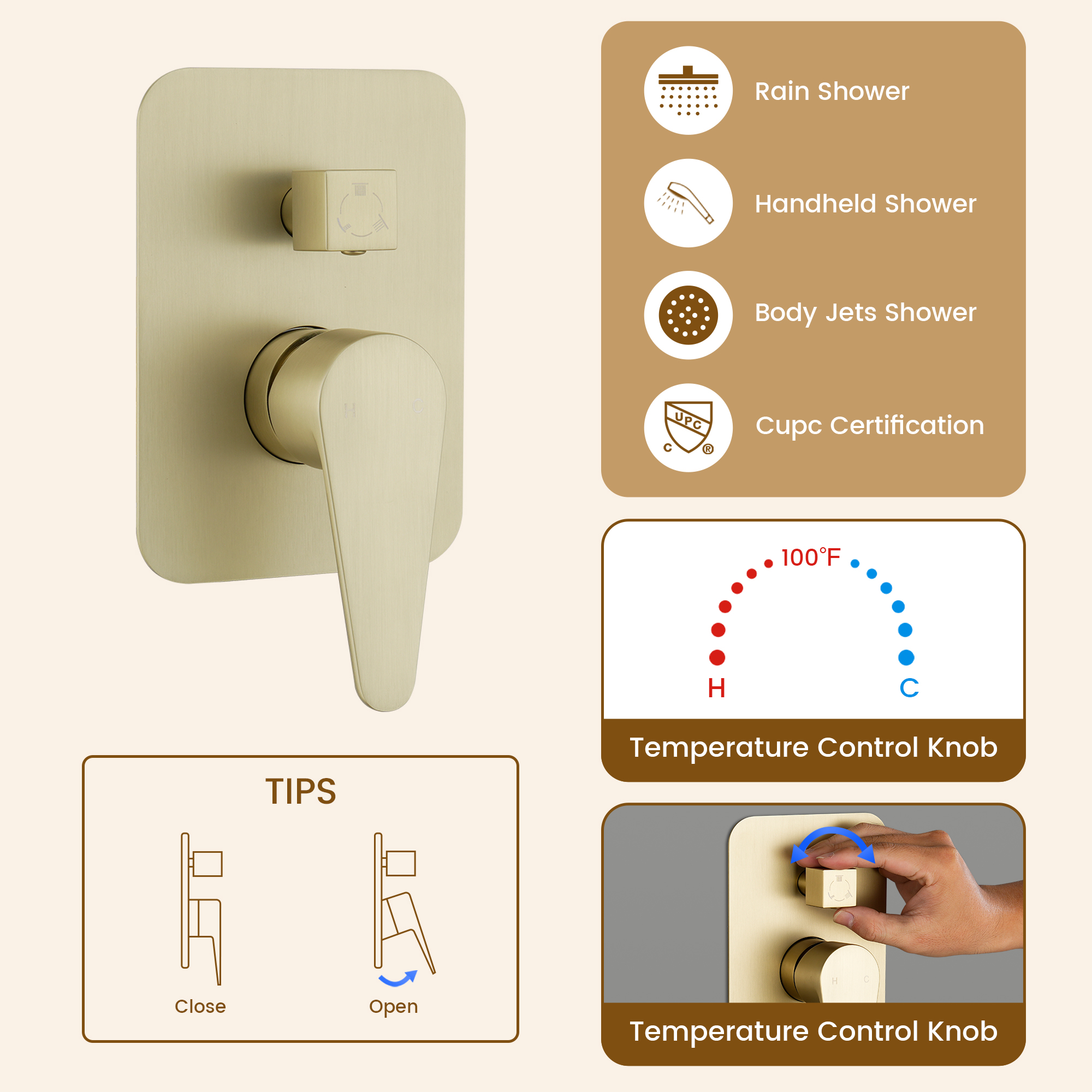 20*14 inch 3-Function Body Jet Shower System with LED Lights & Slide Bar