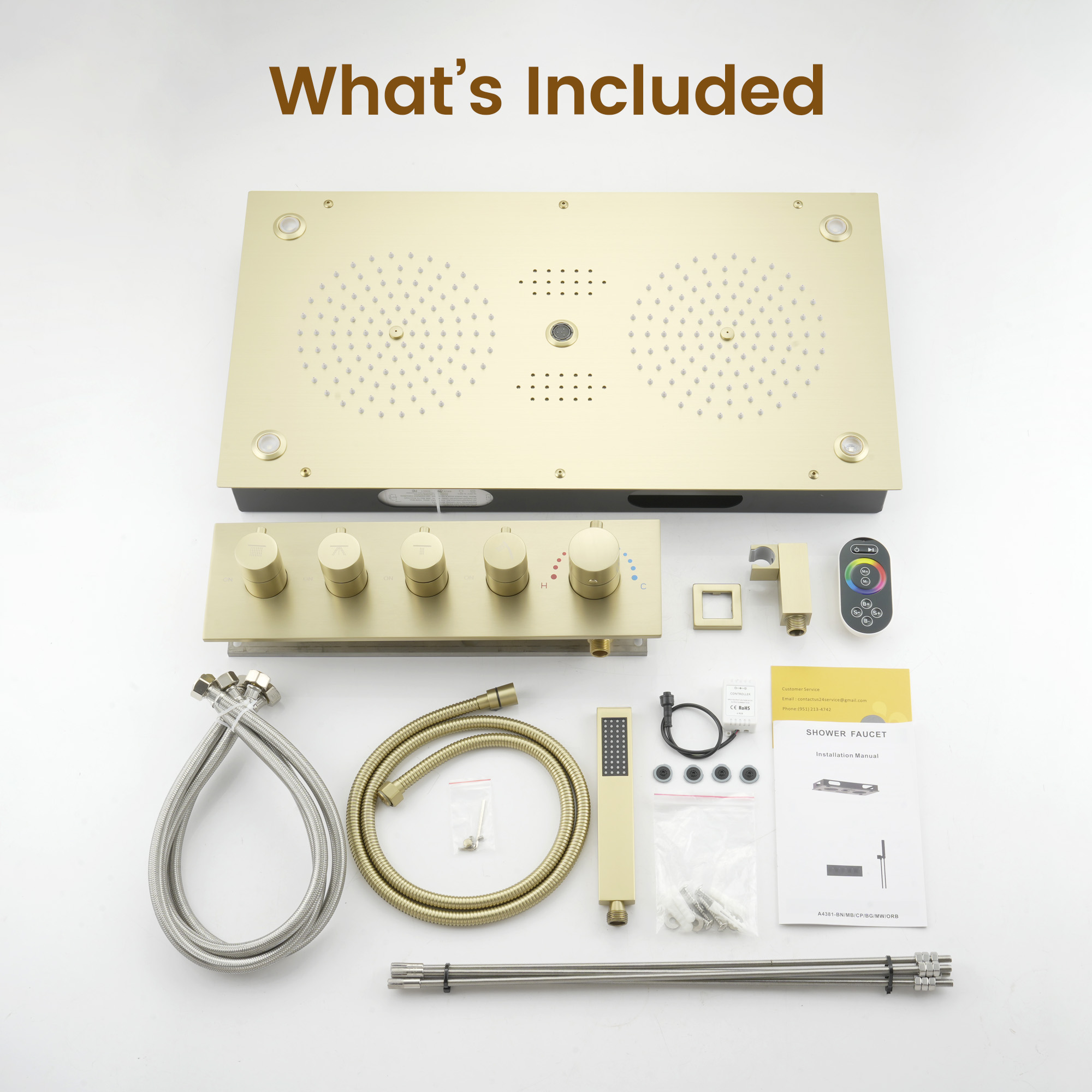 28*15 inch 4-Function Thermostatic Shower System with LED Lights & Bluetooth