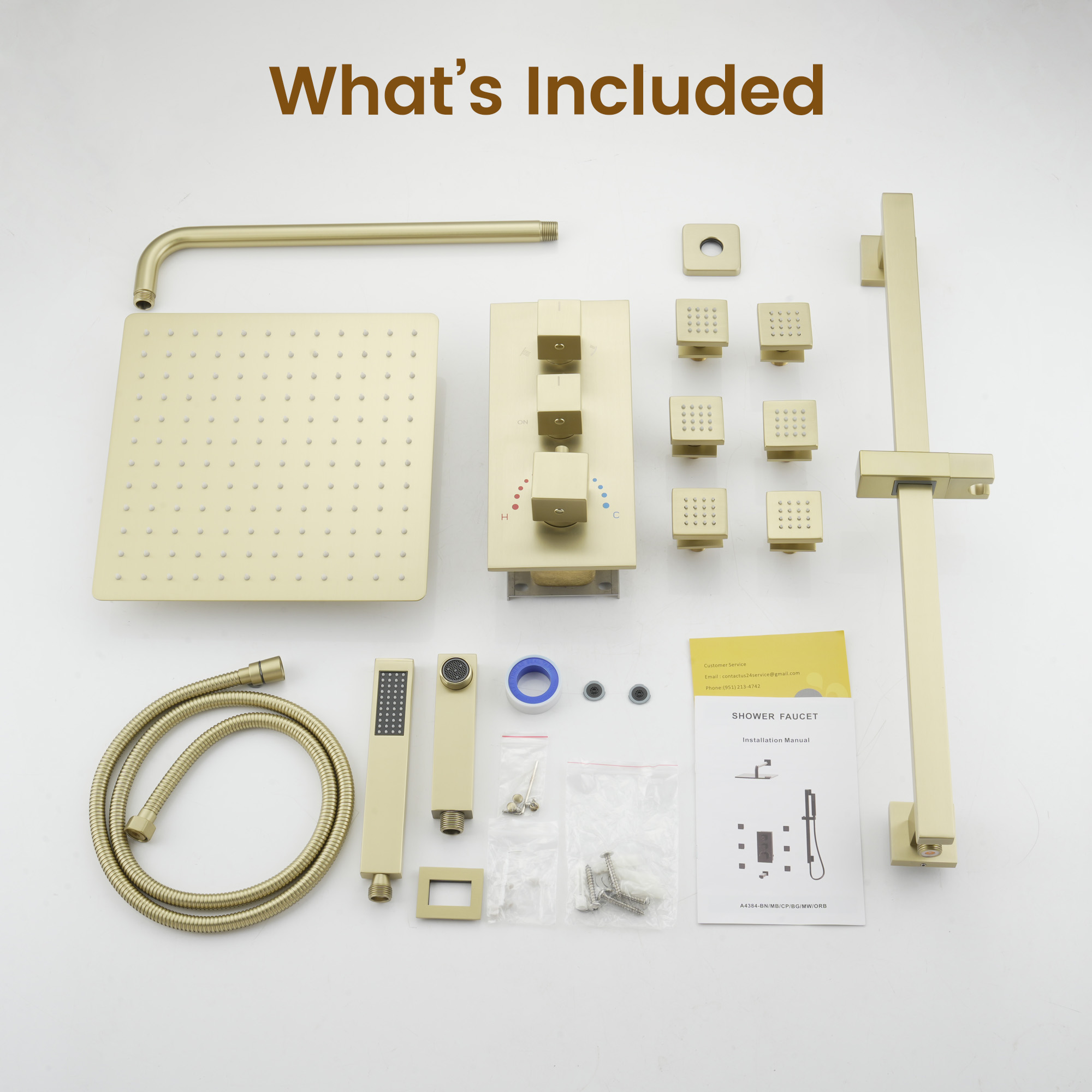 12-inch 4-Function Body Jet Shower System with Tub Spout & Slide Bar