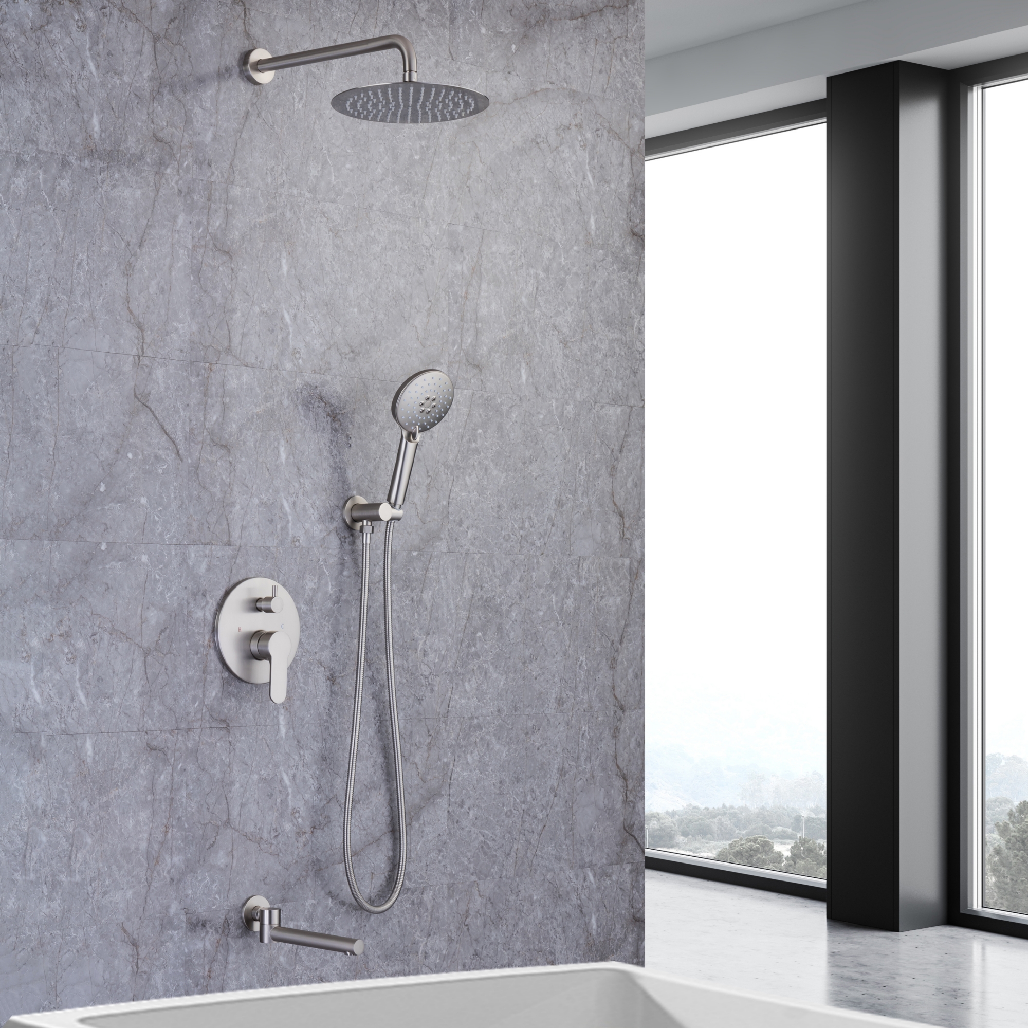 10-inch Shower System with Handheld Shower and Tub Spout