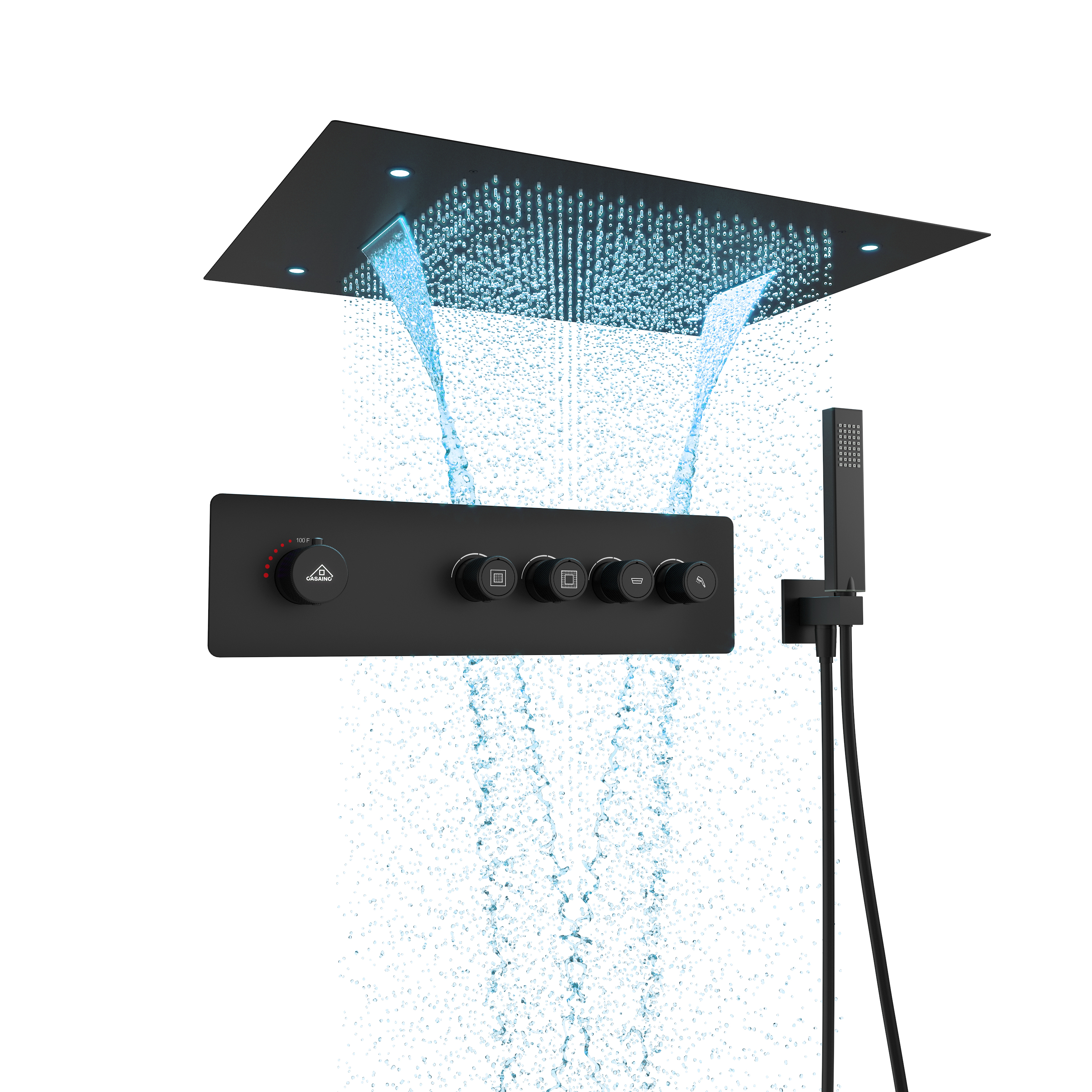 31.4" x 23.6" 4-Function Ceiling-Mounted Thermostatic Shower System with LED Lights