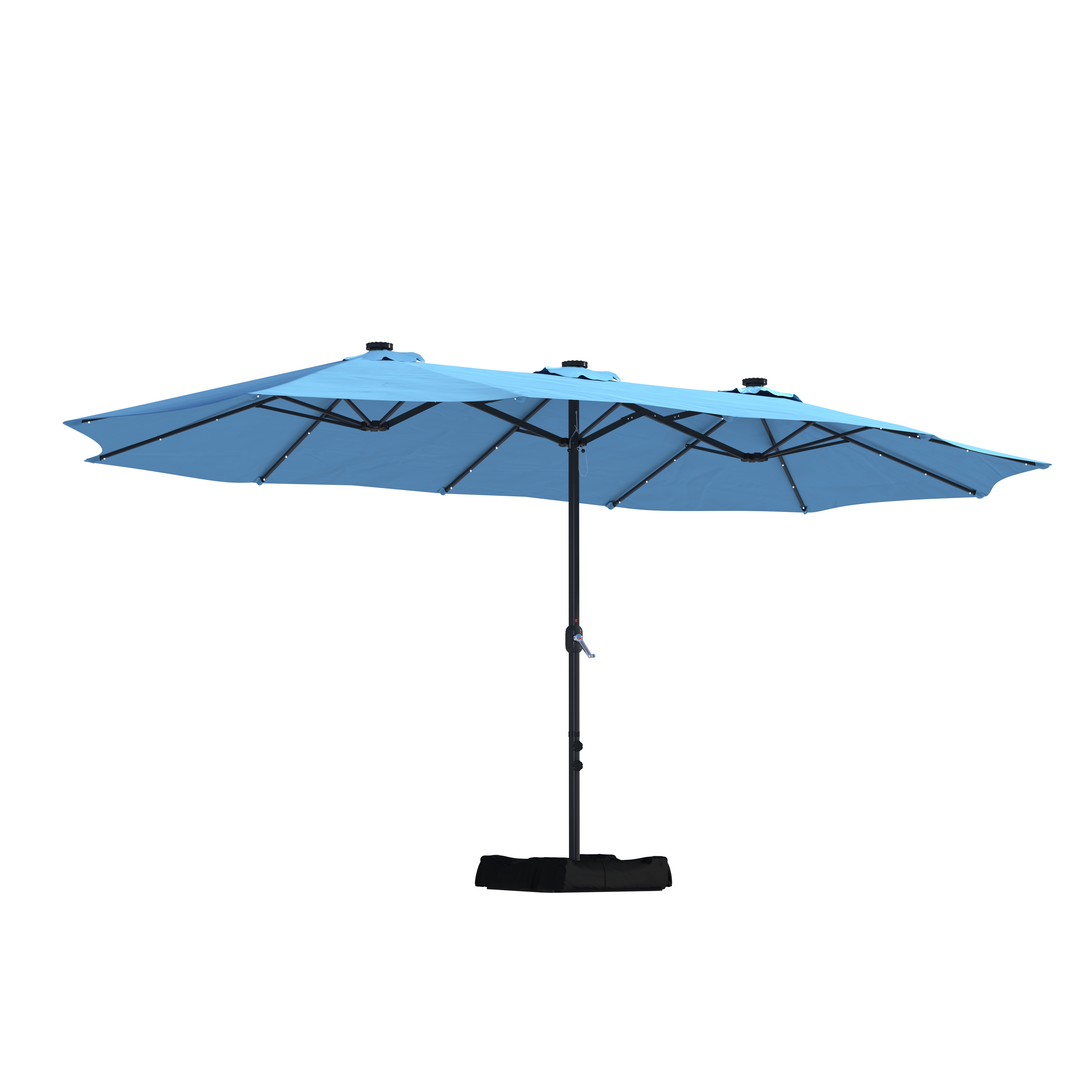 15ft Patio Steel Rectangular Double-Sided Market Umbrella With Base, Classic Design or Solar LED Lights Options,UV Sun Protection & Easy Crank for Deck Pool Patio.