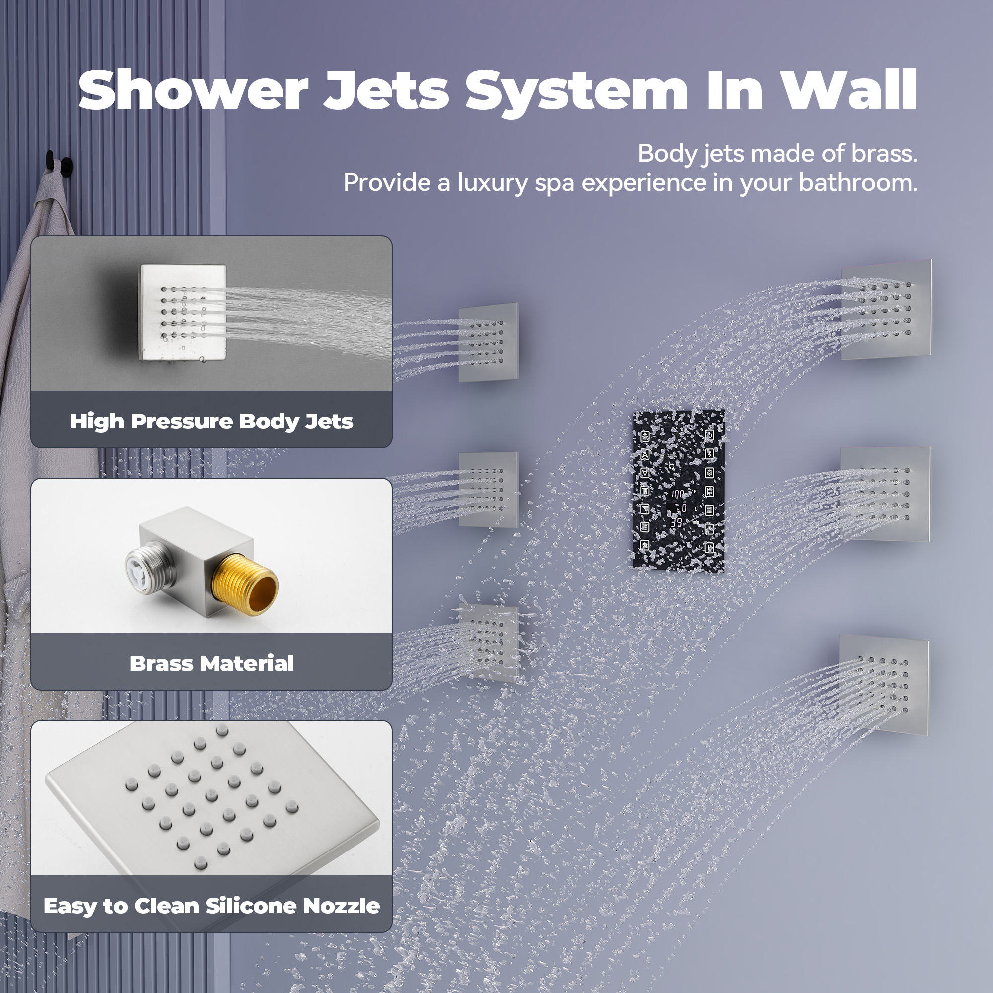 35" x 12" 6-Function Thermostatic Shower System with Digital Touch Screen & LED Lights