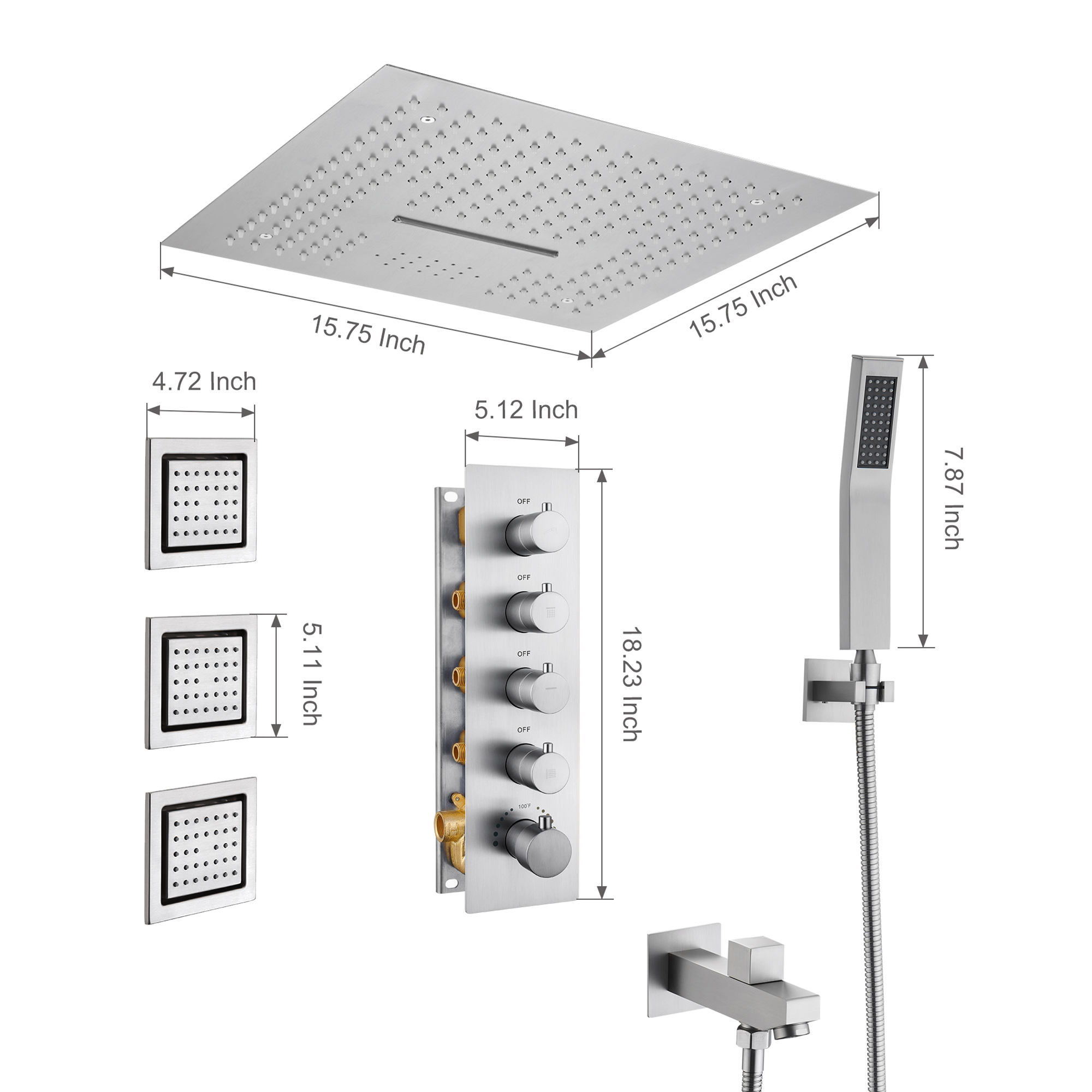 16" Ceiling-Mount 4-Way Shower System with LED Display and Music Player