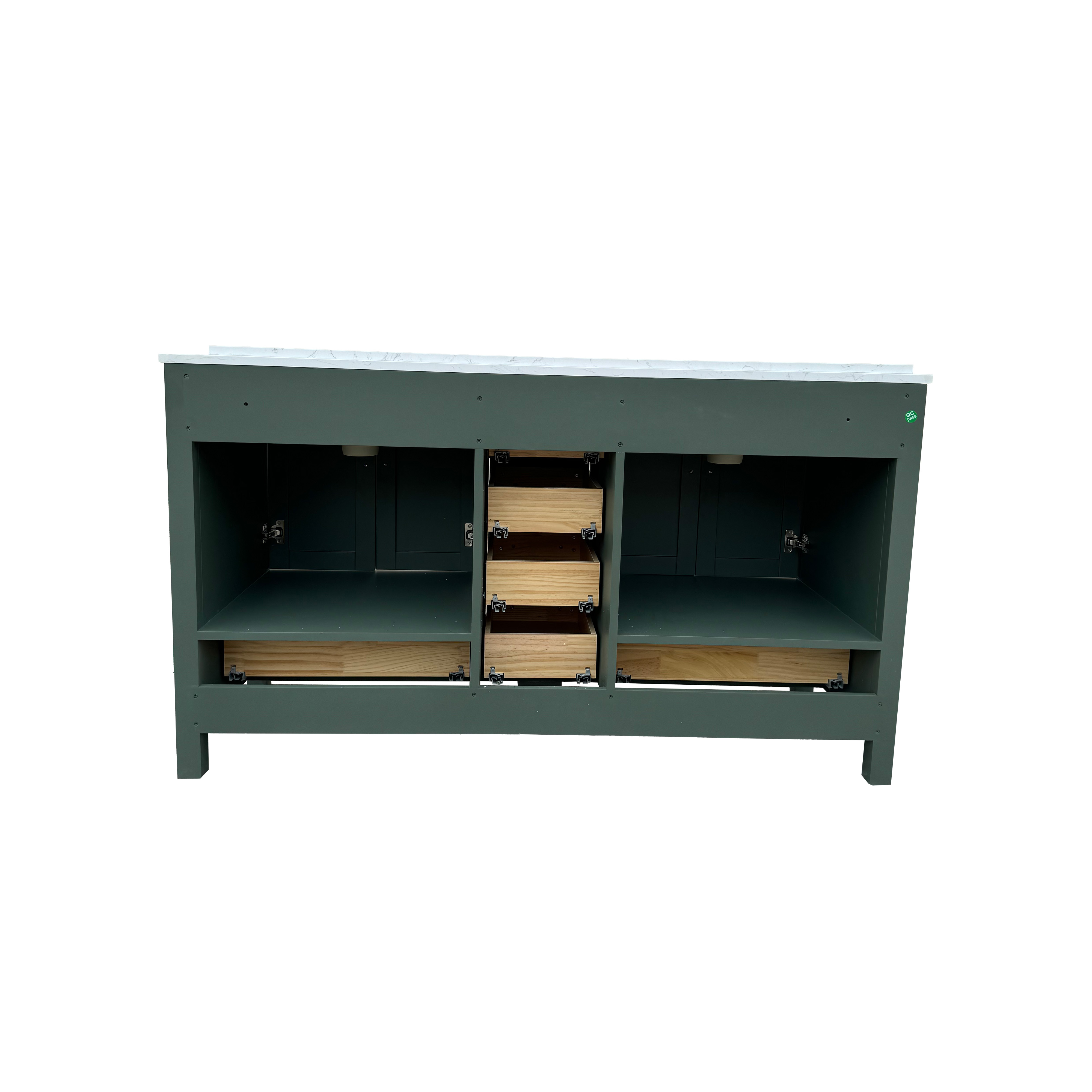 60" Deep Olive Green Double Sink Bathroom Vanity with Engineering Stone Top & 2 Basins