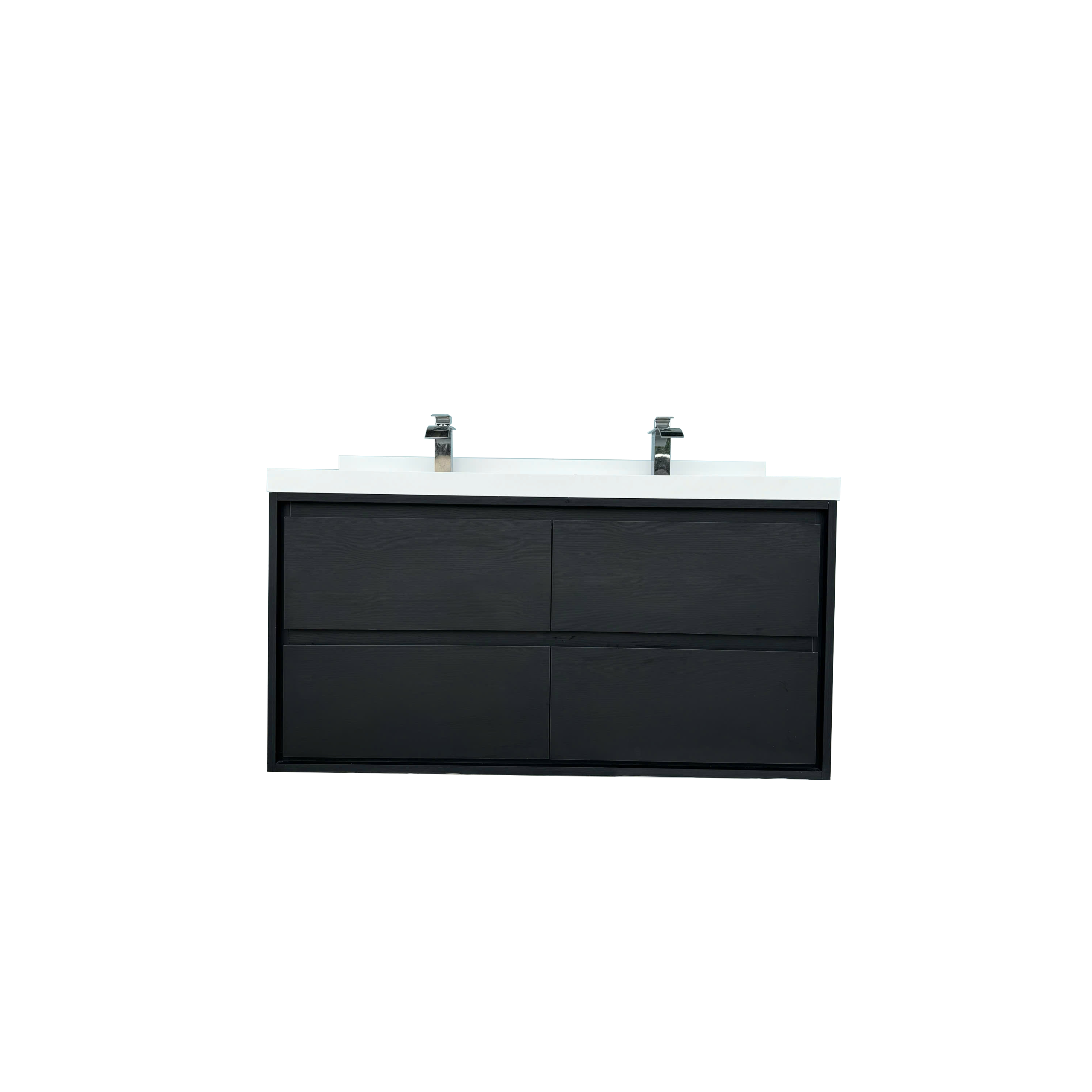 48" Matte Black Wall-mount Bathroom Vanity with Double Sink & Marble Top