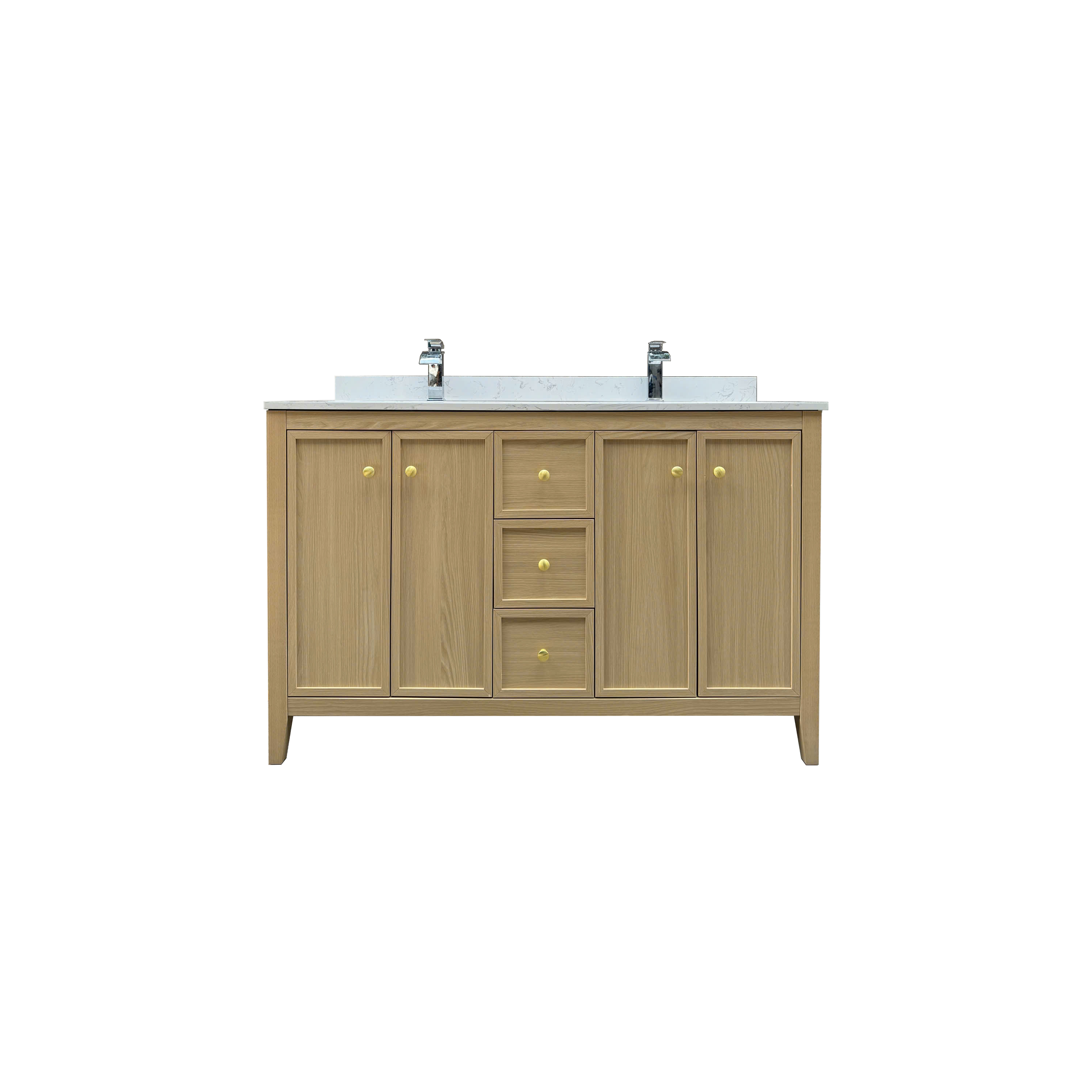54" Light Oak Freestanding Bathroom Vanity with Double Sink & Marble Top