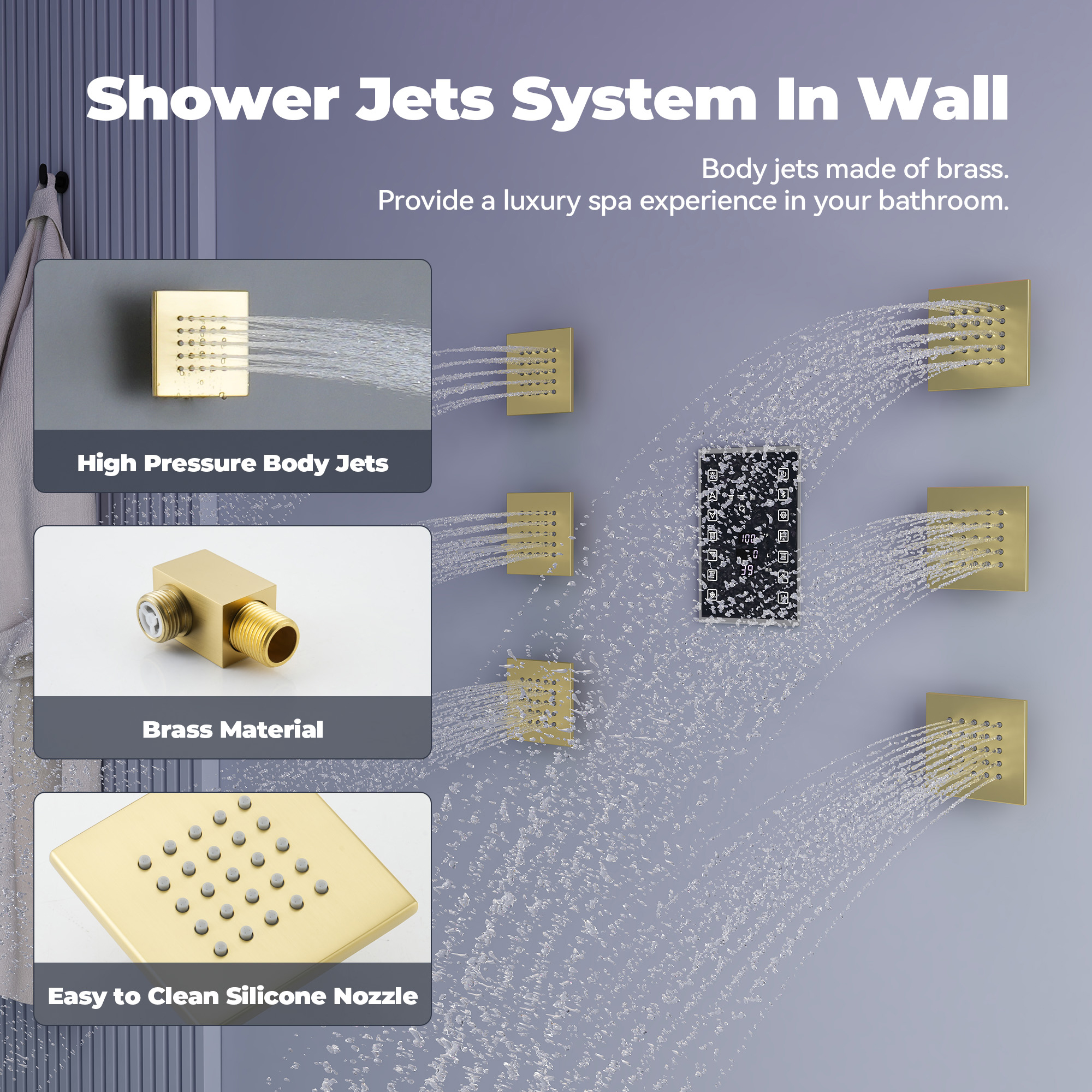 35" x 12" 6-Function Thermostatic Shower System with Digital Touch Screen & LED Lights