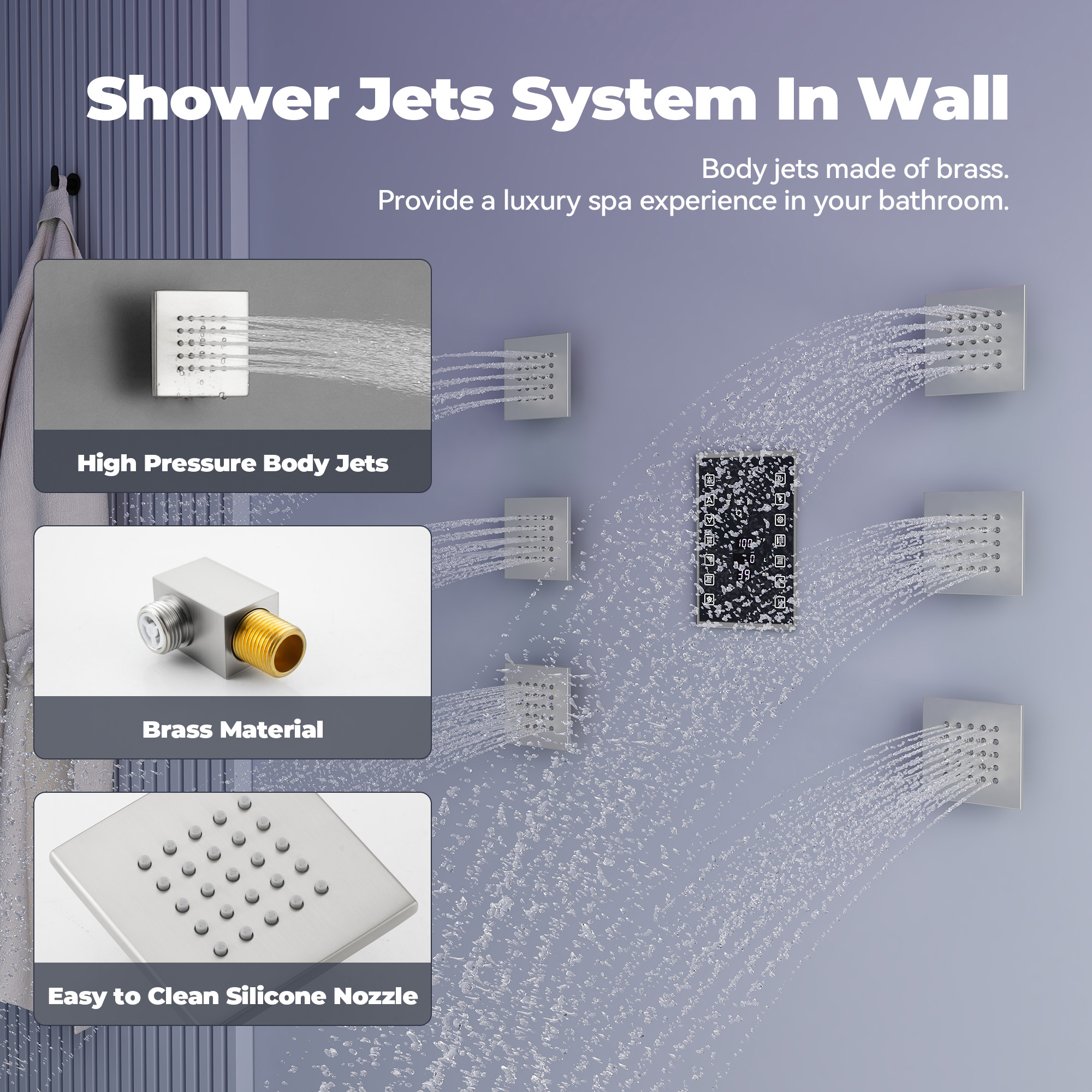 35" x 12" 6-Function Thermostatic Shower System with Digital Touch Screen & LED Lights