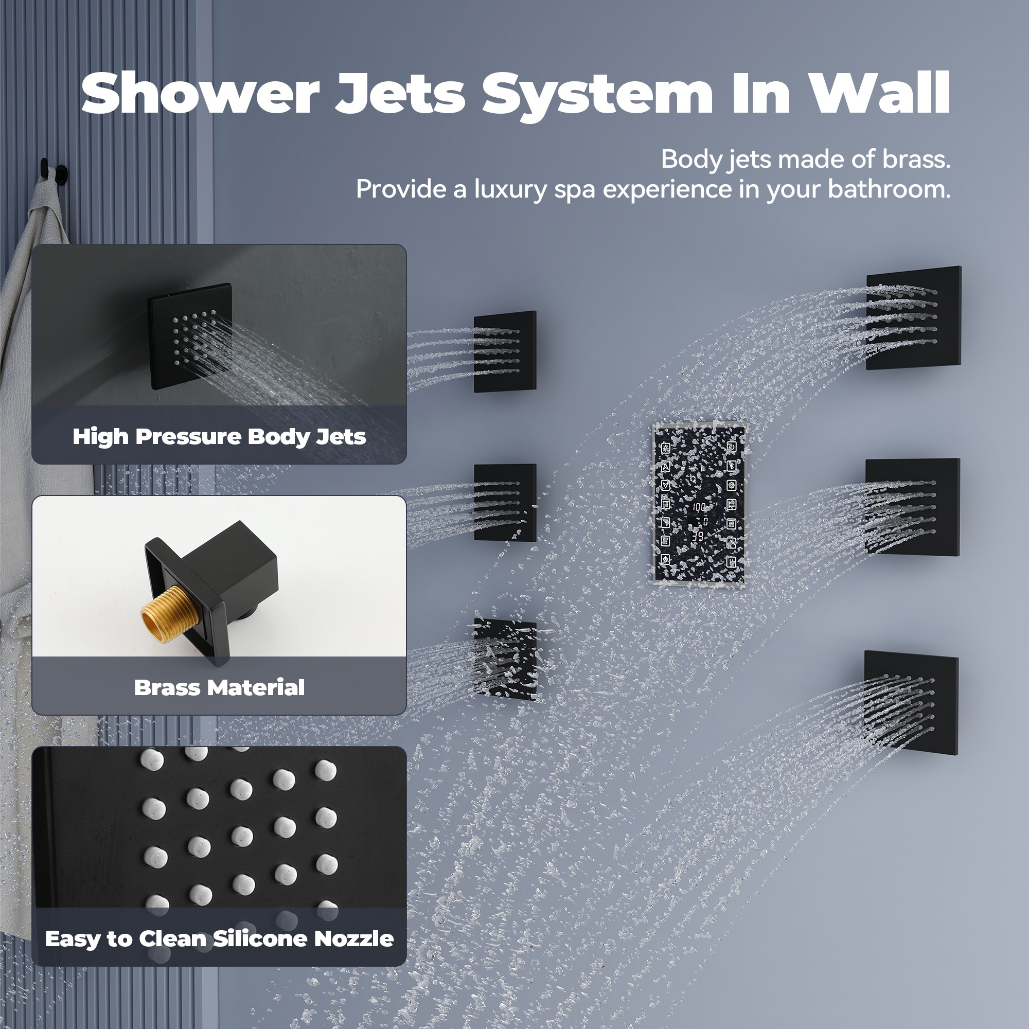 35" x 12" 6-Function Thermostatic Shower System with Digital Touch Screen & LED Lights