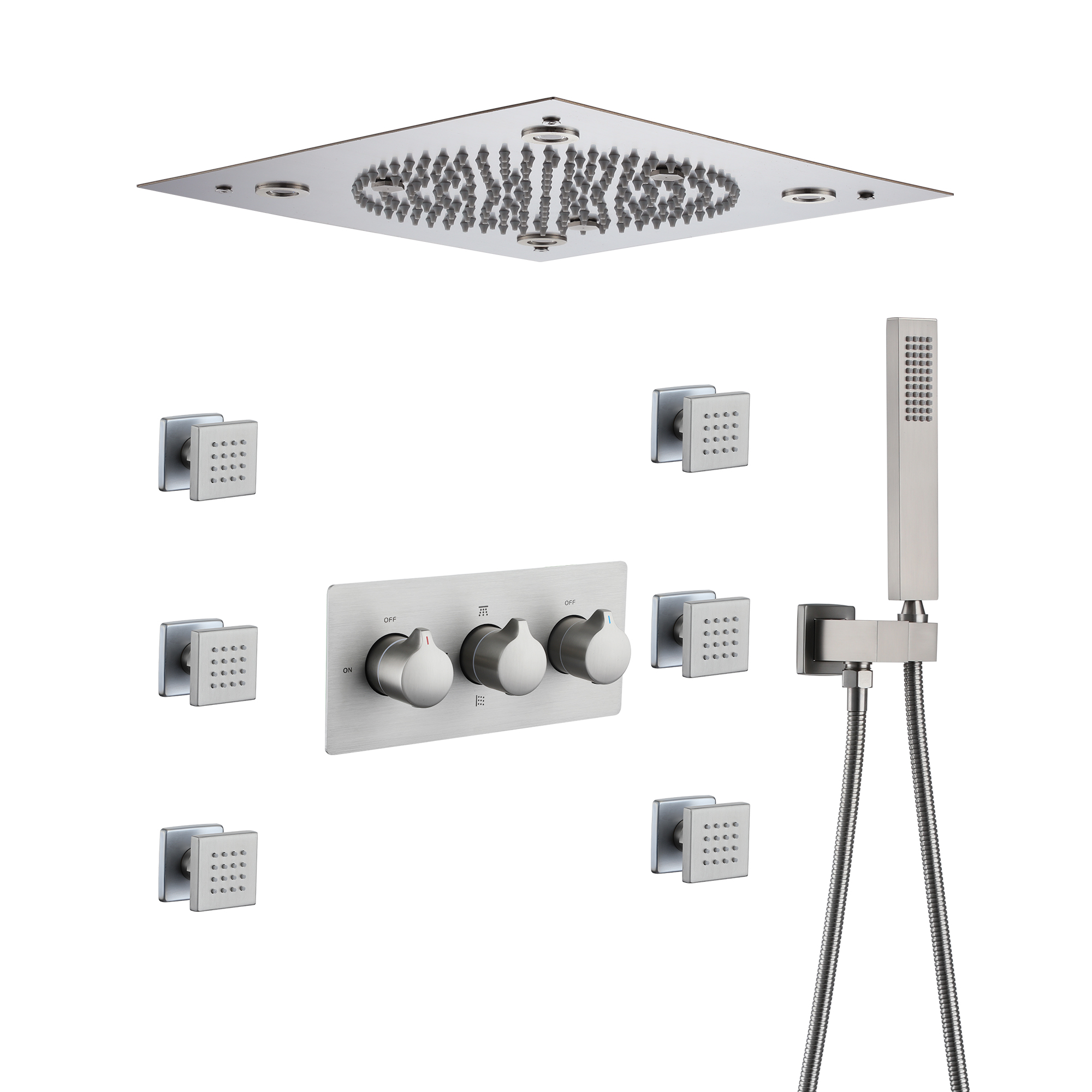 12.59" Flush-Mounted 3-Function Shower System with LED Lights