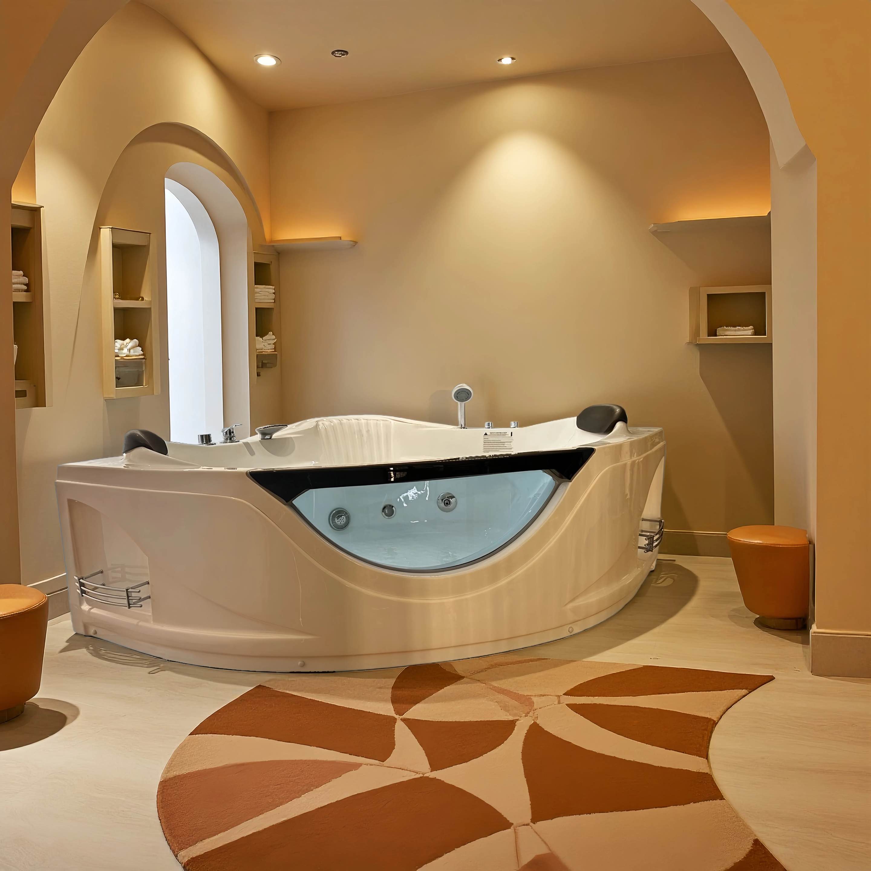 59" Corner Whirlpool Massage Bathtub for 2 Persons with Hydrotherapy Jets & LED Mood Lighting