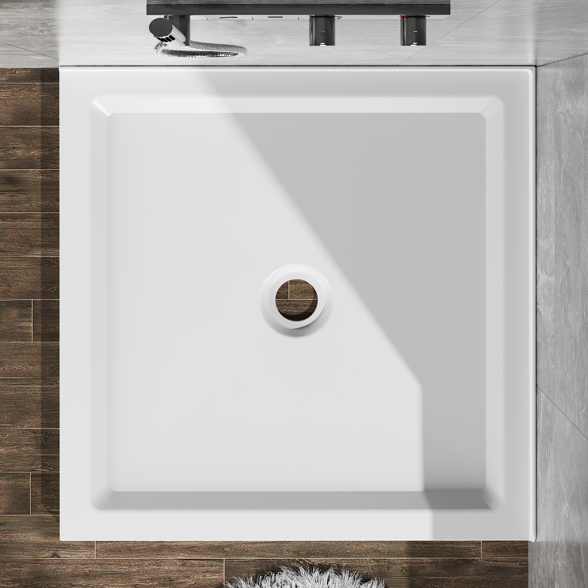 36" x 36" White Double-Threshold Shower Base with Center Drain, Anti-Slip Acrylic Shower Pan