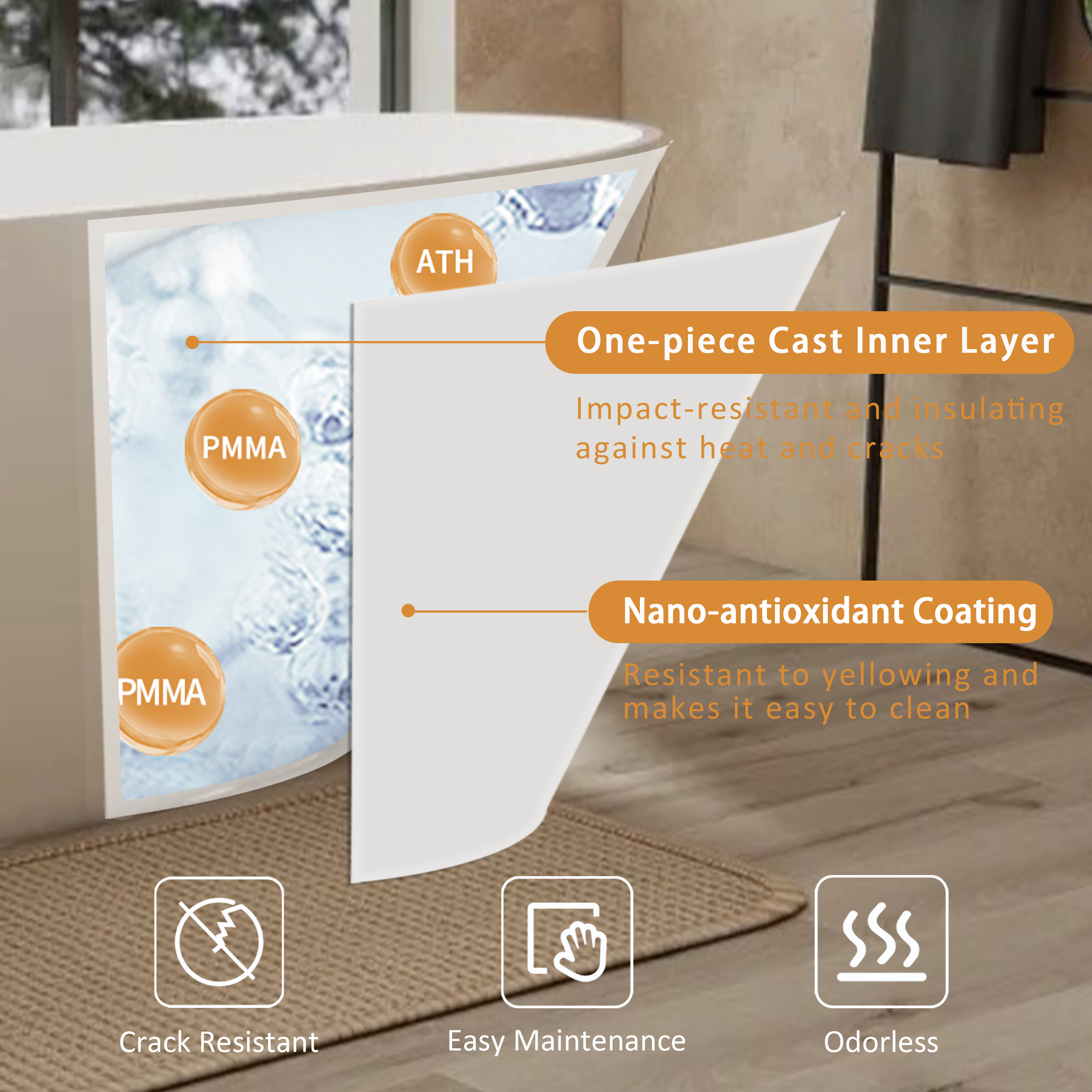 65" Oval Stone Resin Freestanding Soaking Tub with Ergonomic Design