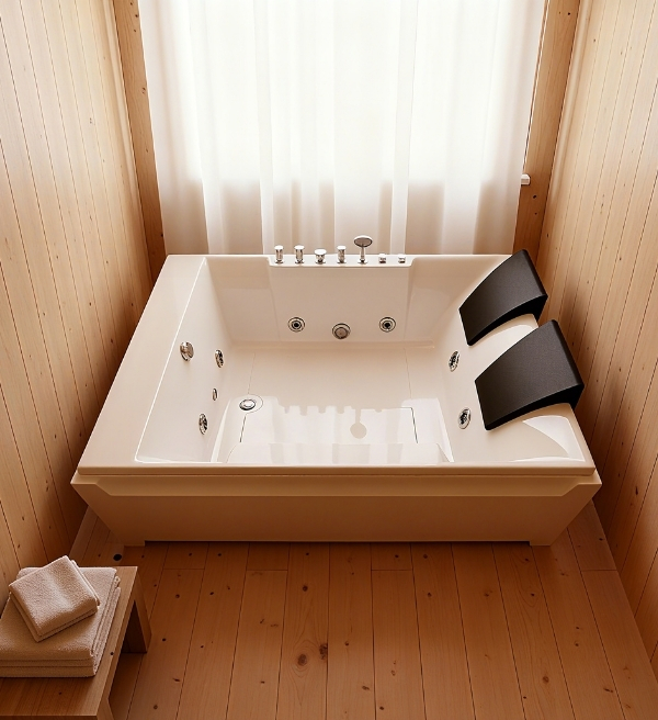 73" Two-Person Whirlpool Tub with Hydro Massage Jets & Chromatherapy Lighting