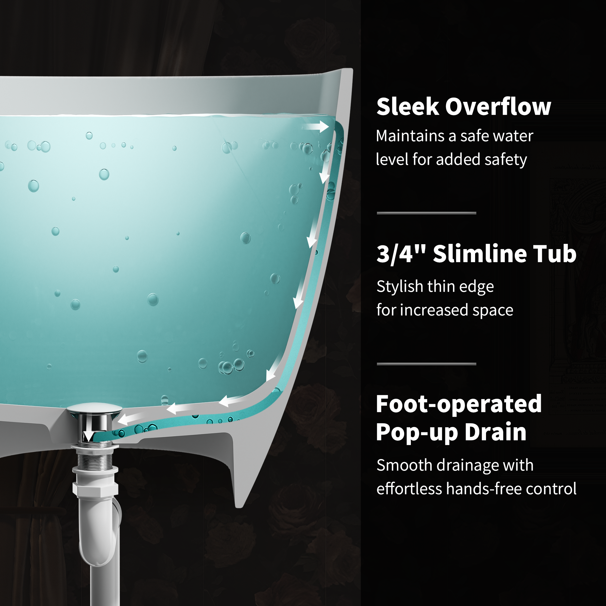 59" Luxury Handcrafted Freestanding Solid Surface Soaking Bathtub in Glossy White