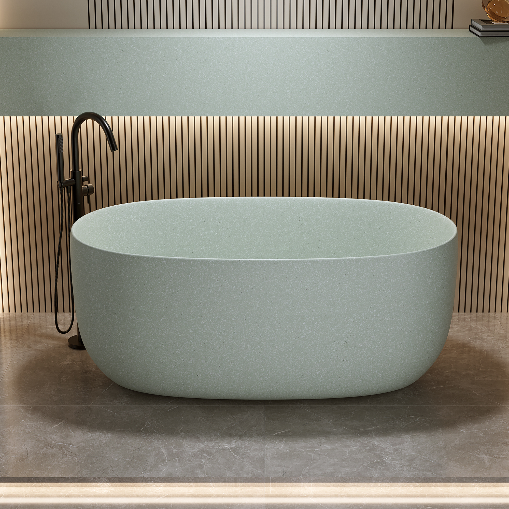 51" Freestanding Stone Resin Soaking Tub with Smooth Hand-Polished Surface, Pine Crest, Shadow Whisper
