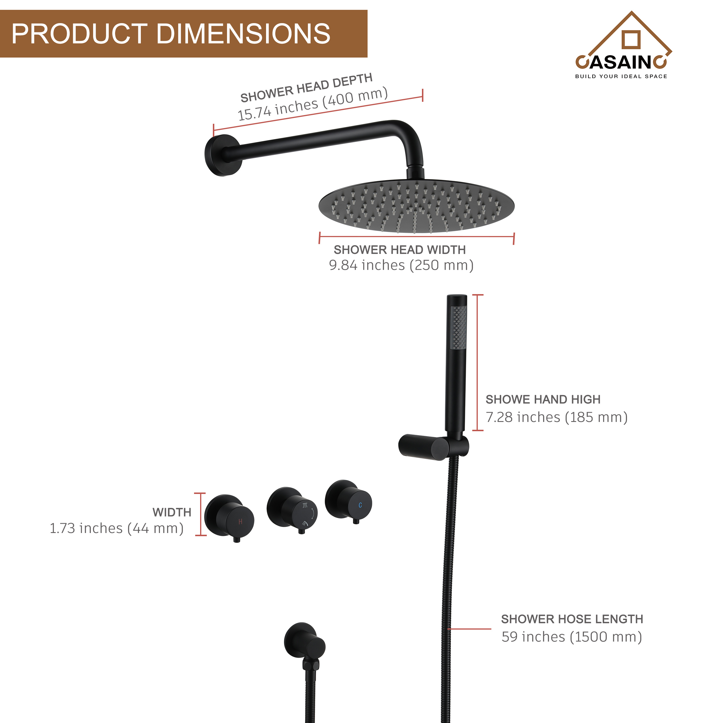 10" Matte Black Built-in Rainfall Shower System with Hand Shower