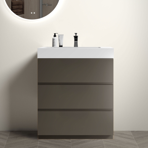 24"/30"/36" Gray Freestanding Bathroom Vanity with One-Piece Sink Basin