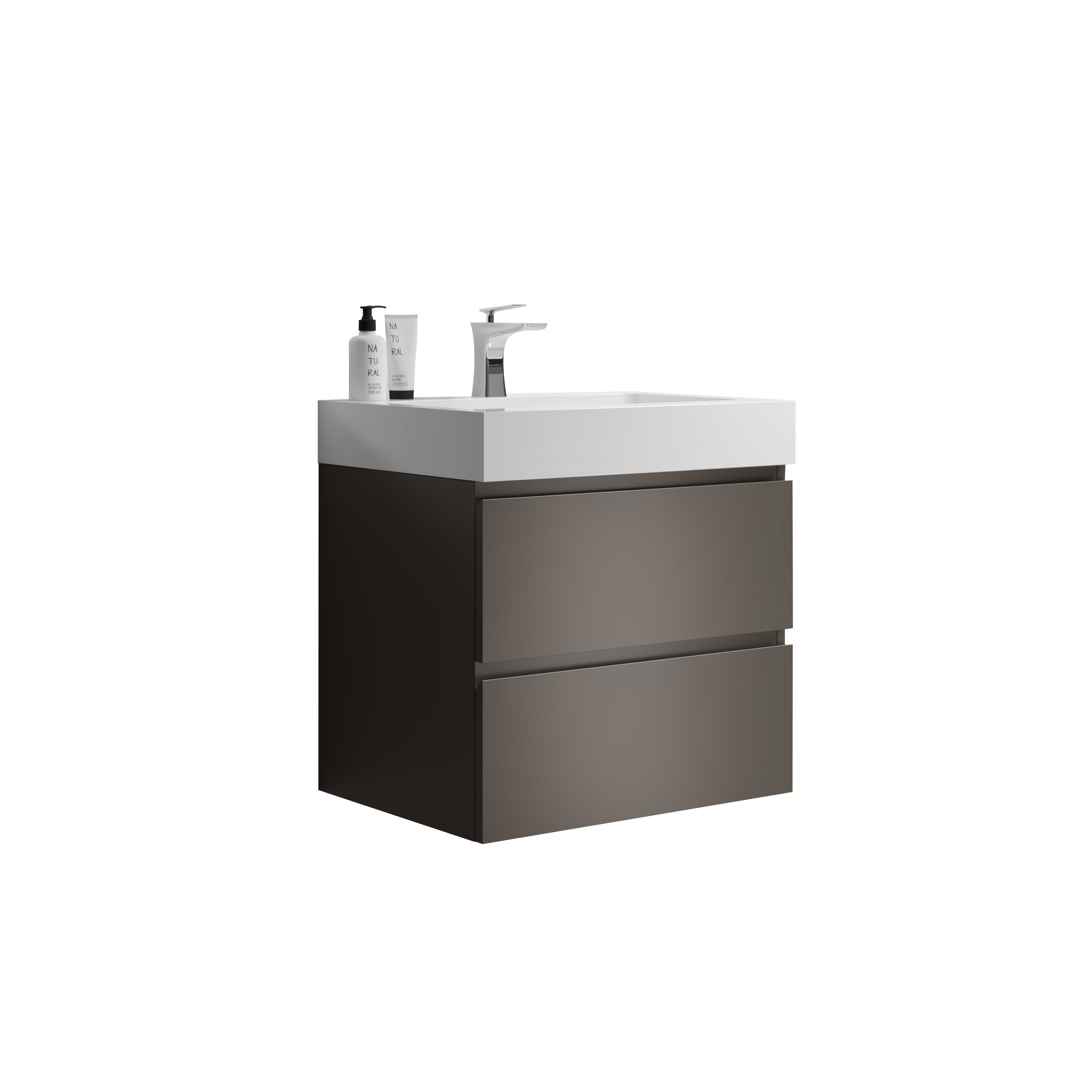24"/30"/36" Wall-Mounted Gray Bathroom Vanity with White One-Piece Sink Basin