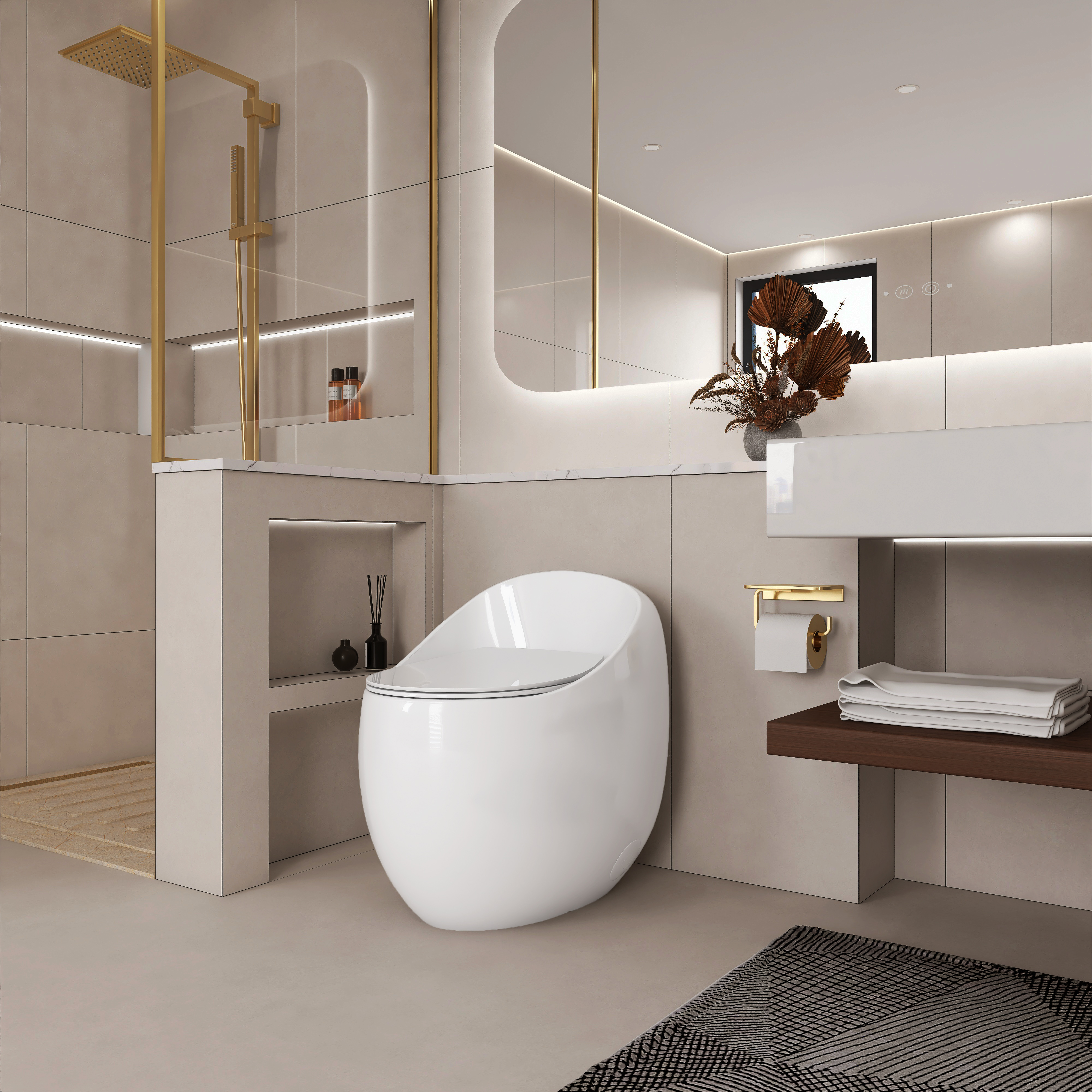 Egg Shape 1-Piece Toilet in Glossy White with 1.28 GPF Single Flush