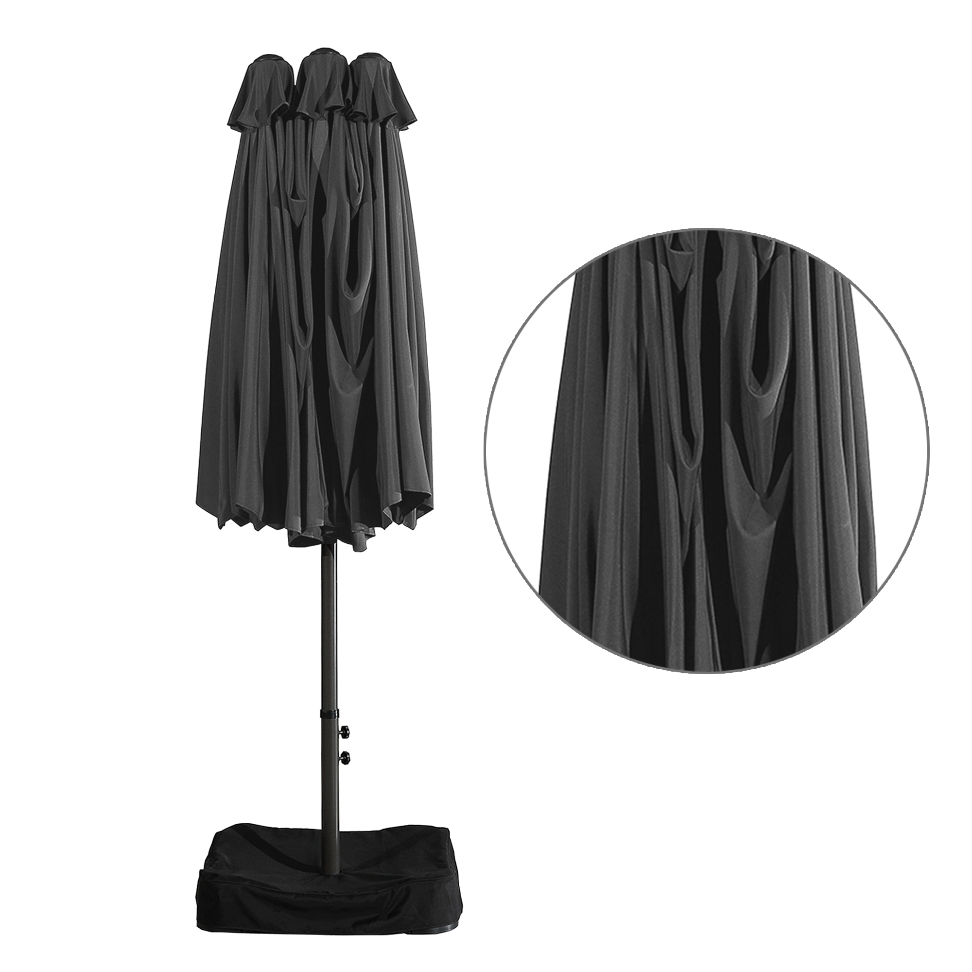 15ft Patio Steel Rectangular Double-Sided Market Umbrella With Base, Classic Design or Solar LED Lights Options,UV Sun Protection & Easy Crank for Deck Pool Patio.