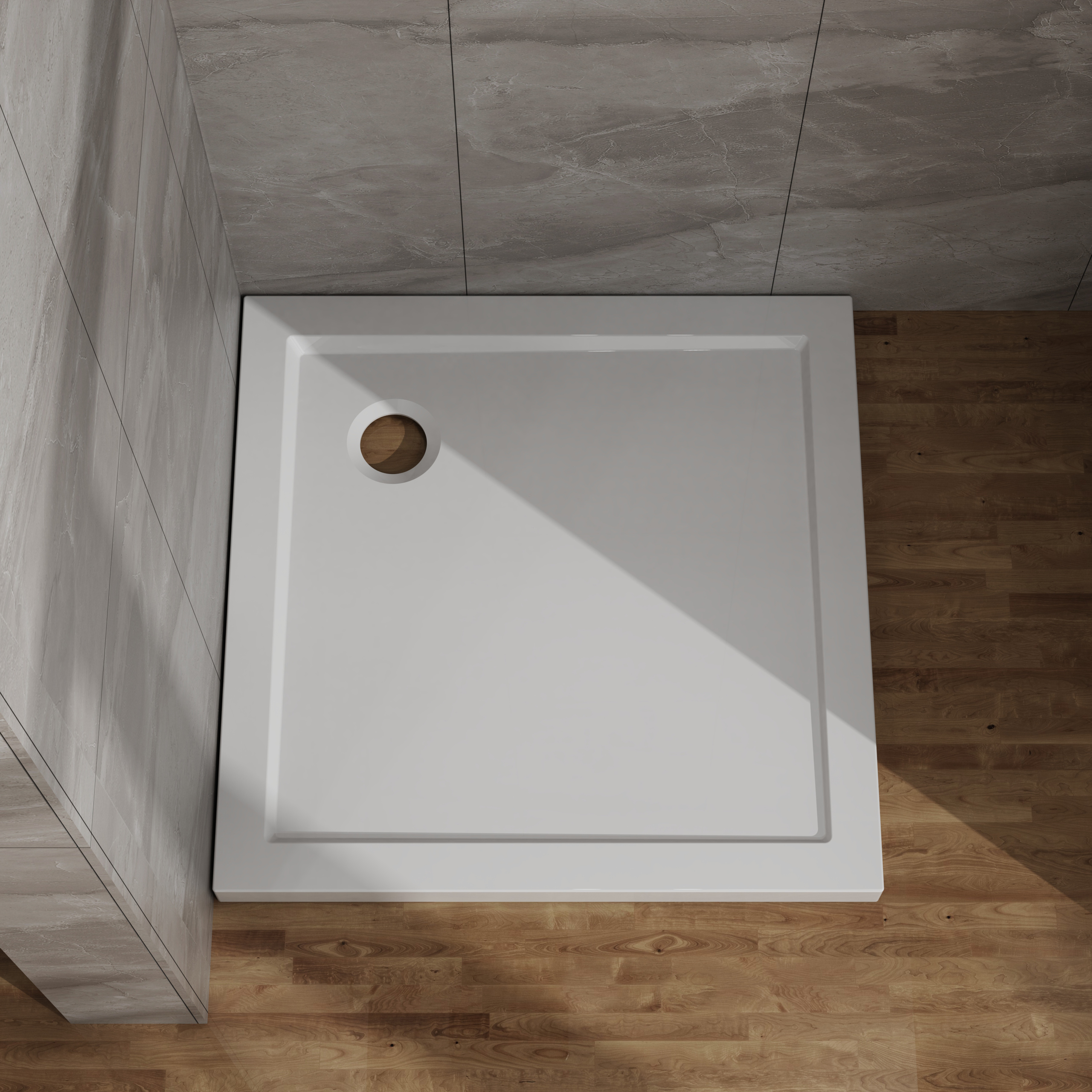 32" x 32" White No-Threshold Shower Base with Corner Drain, Anti-Slip Acrylic Shower Pan