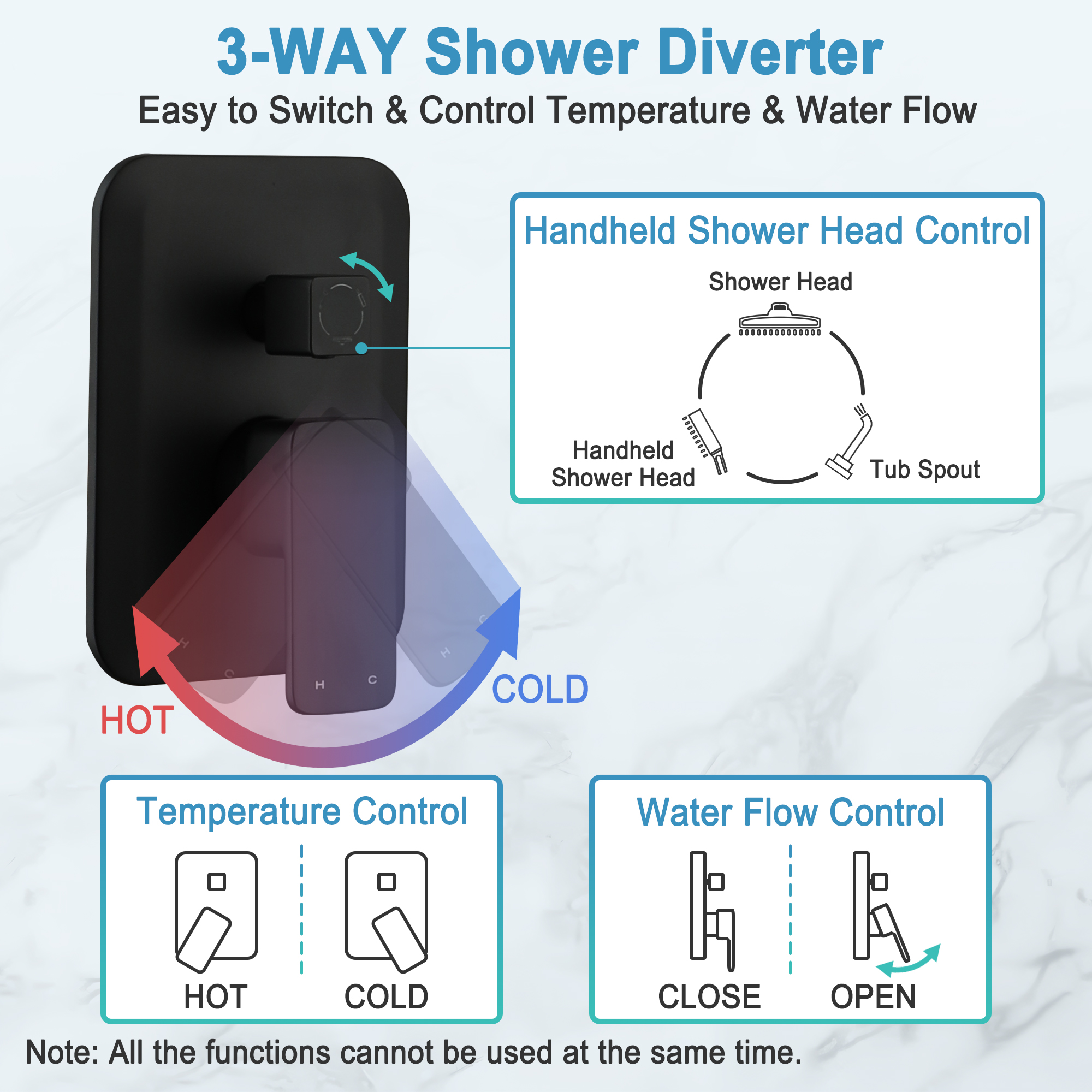 9-inch 3-Way Wall-Mounted Shower System with Tub Spout