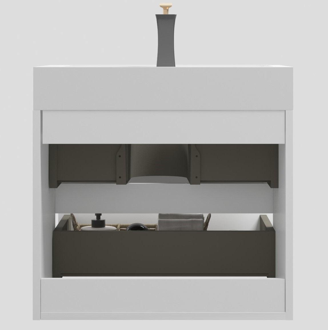24"/30"/36" White Floating Bathroom Vanity with Sink and Large Storage