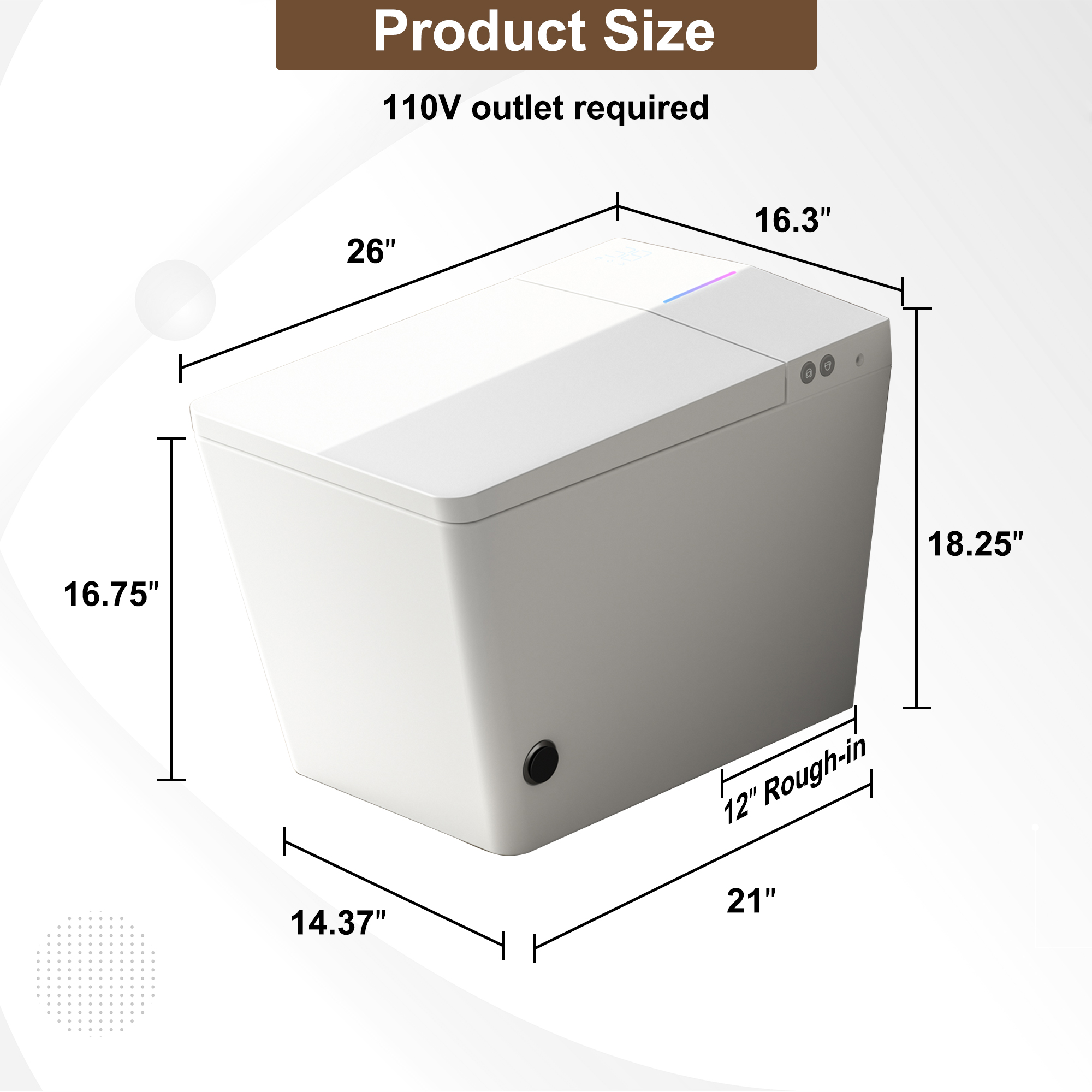 Black & White Smart Built-in Tank Bidet Toilet with Foot-Touch Lid Opening