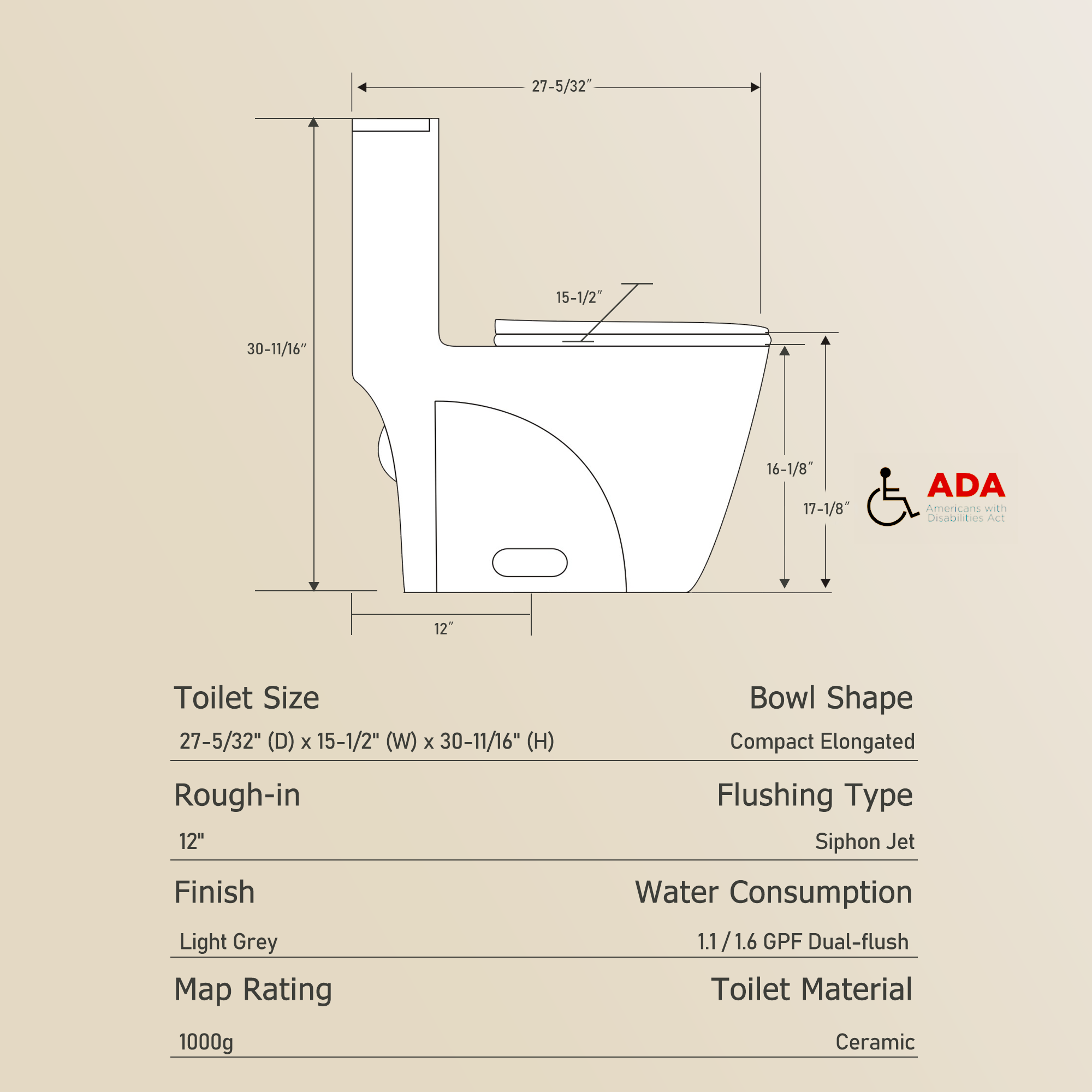 Dual-Flush 1.1/1.6 GPF Elongated One-Piece Toilet with Soft-Close Seat