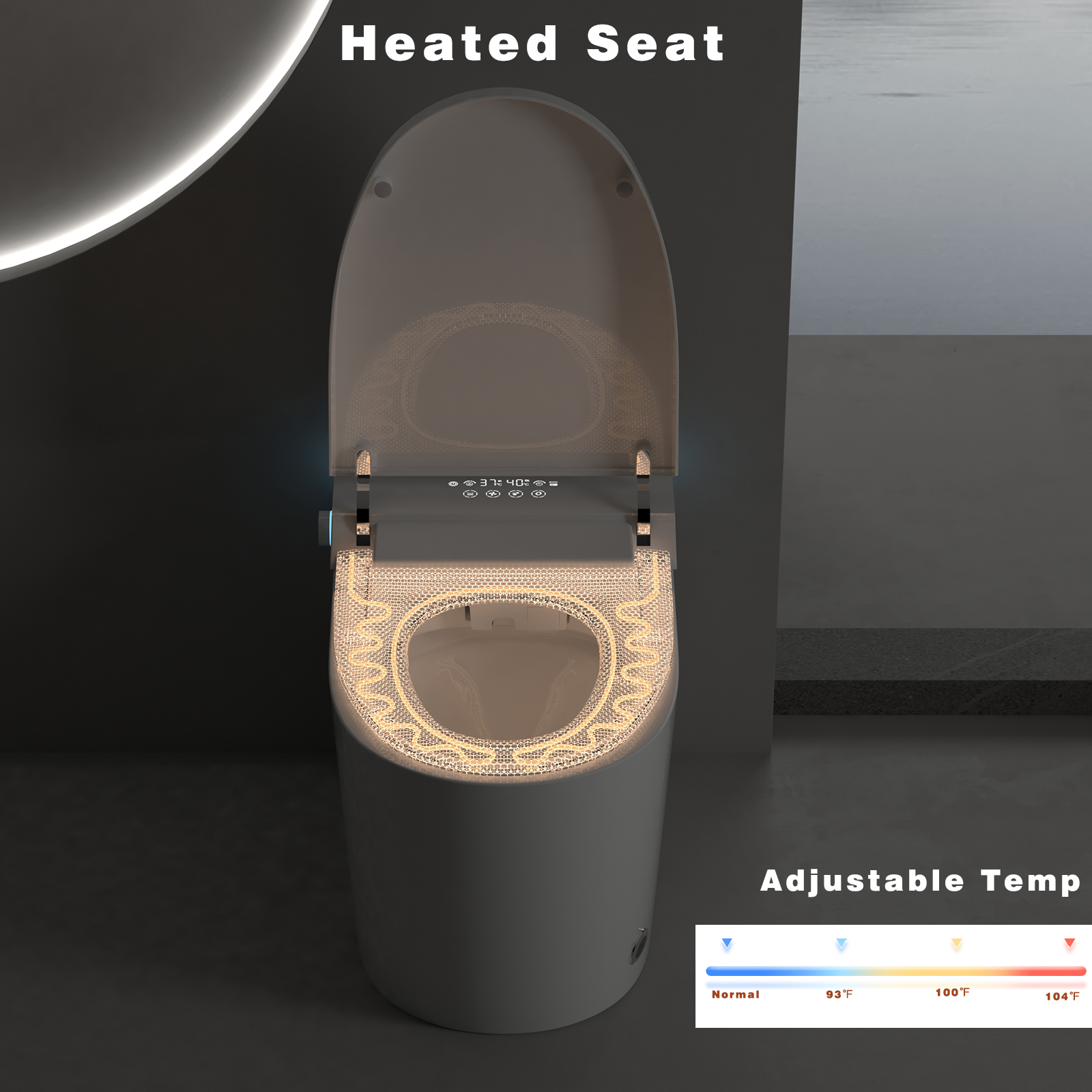 Tankless Black Panel Smart Toilet with Auto Flush, Heated Seat & Bidet Functions