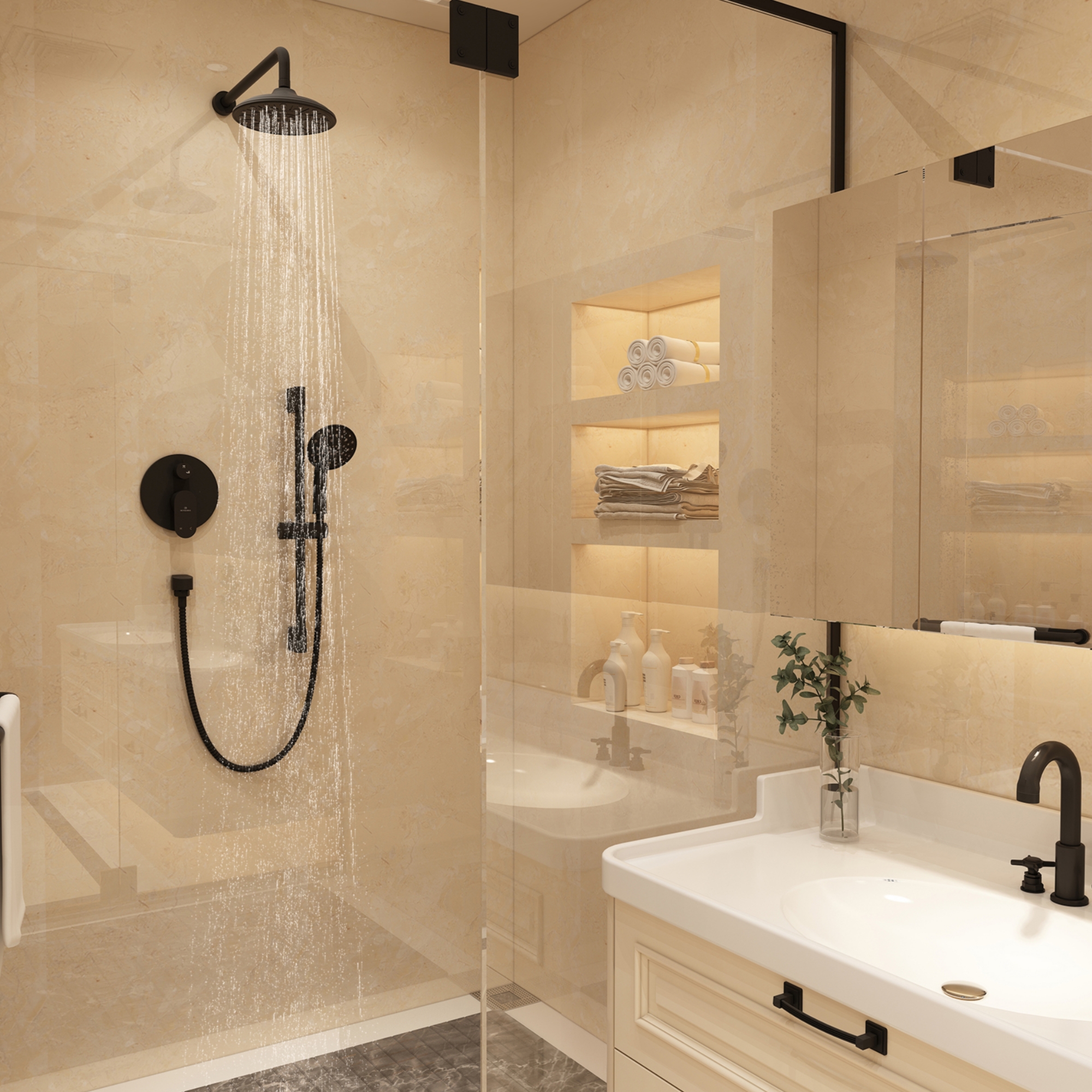 8-inch Rain Shower Head System with Pressure Balance Valve