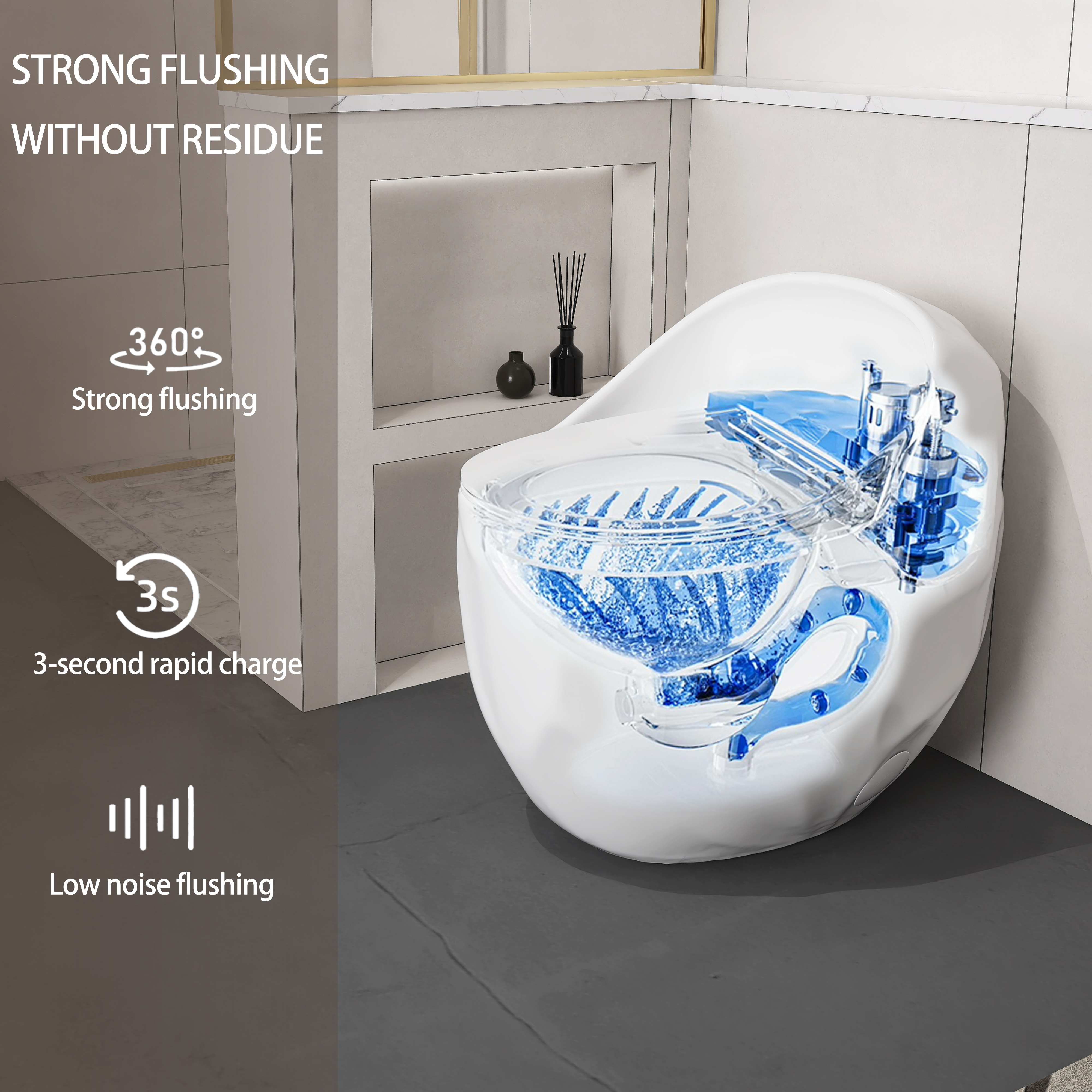 Egg Shape 1-Piece Toilet in Glossy White/Black with 1.28 GPF Single Flush