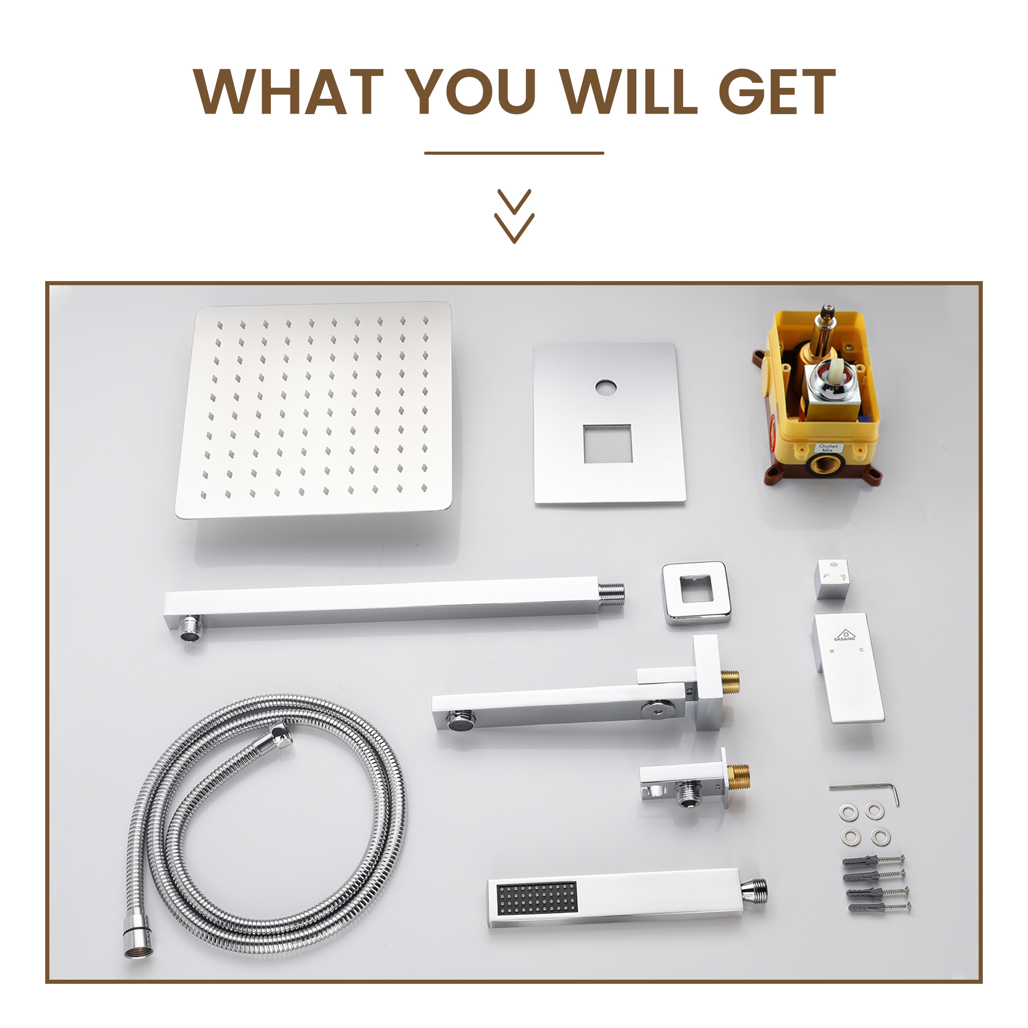 10" Wall Mounted Dual Shower Head Rain Shower System with Tub Spout