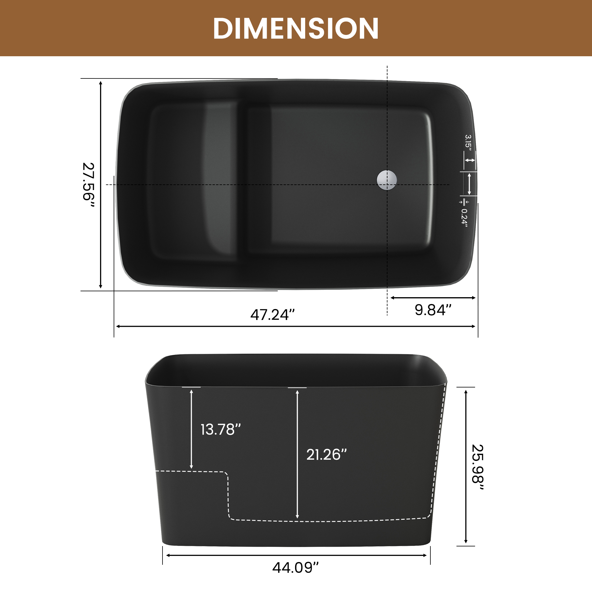 47" Compact Solid Surface Freestanding Bathtub with Mini-Seat Design