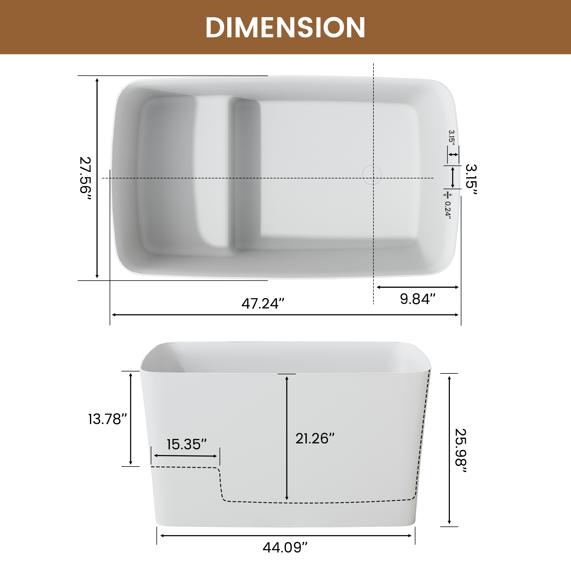 47" Compact Solid Surface Freestanding Bathtub with Mini-Seat Design