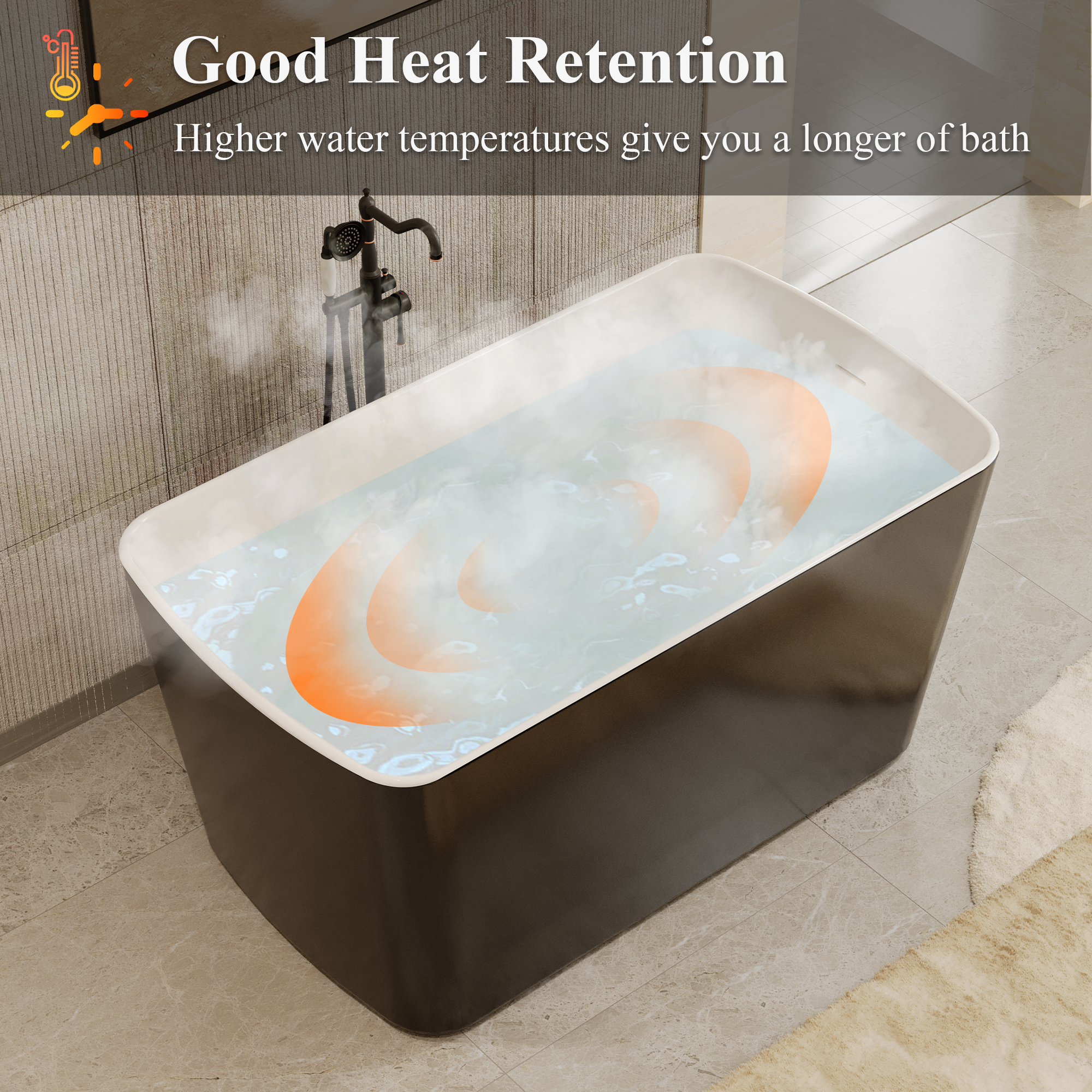 49" Acrylic Freestanding Japanese Soaking Hot Tub with Overflow and Drain