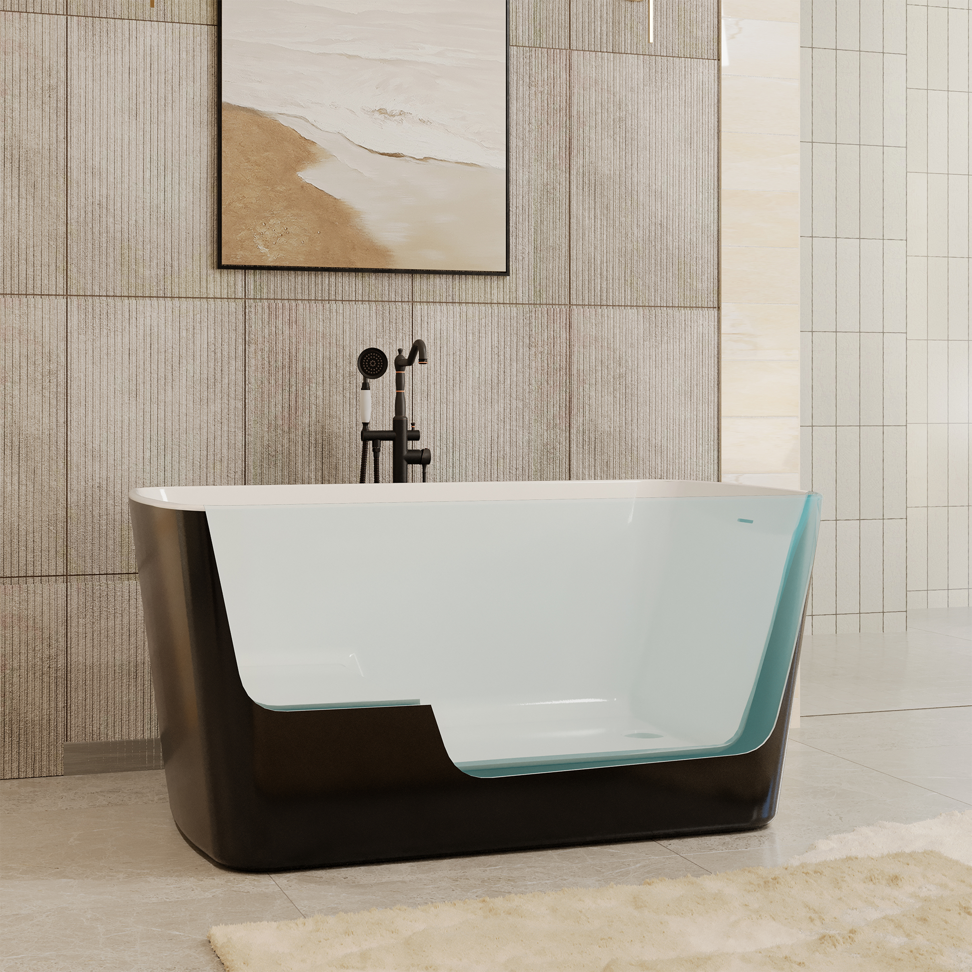 49" Acrylic Freestanding Japanese Soaking Bathtub with Sit-In Design