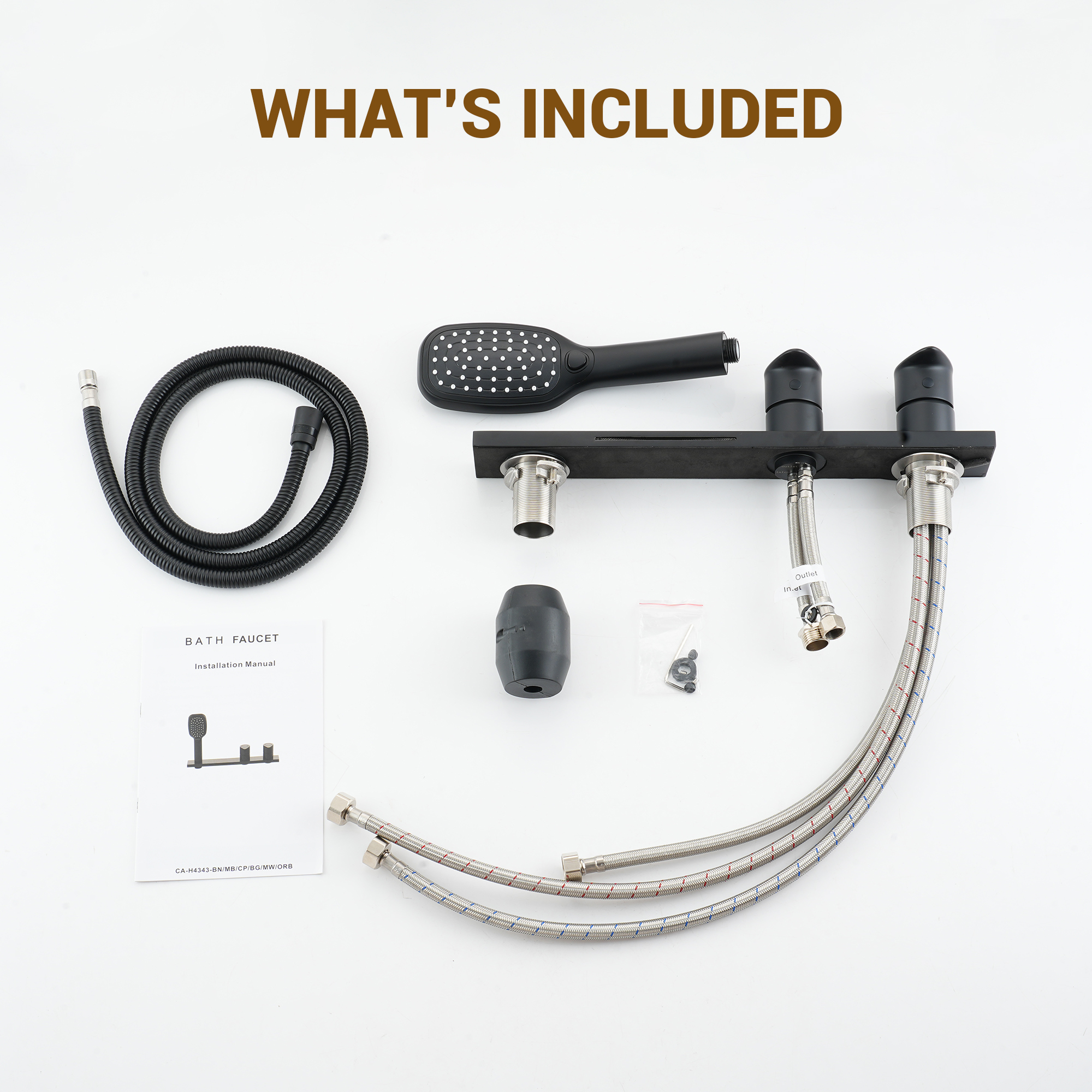 2-Handle Deck-Mounted Bathtub Faucet with 2 Spray Modes Hand Shower