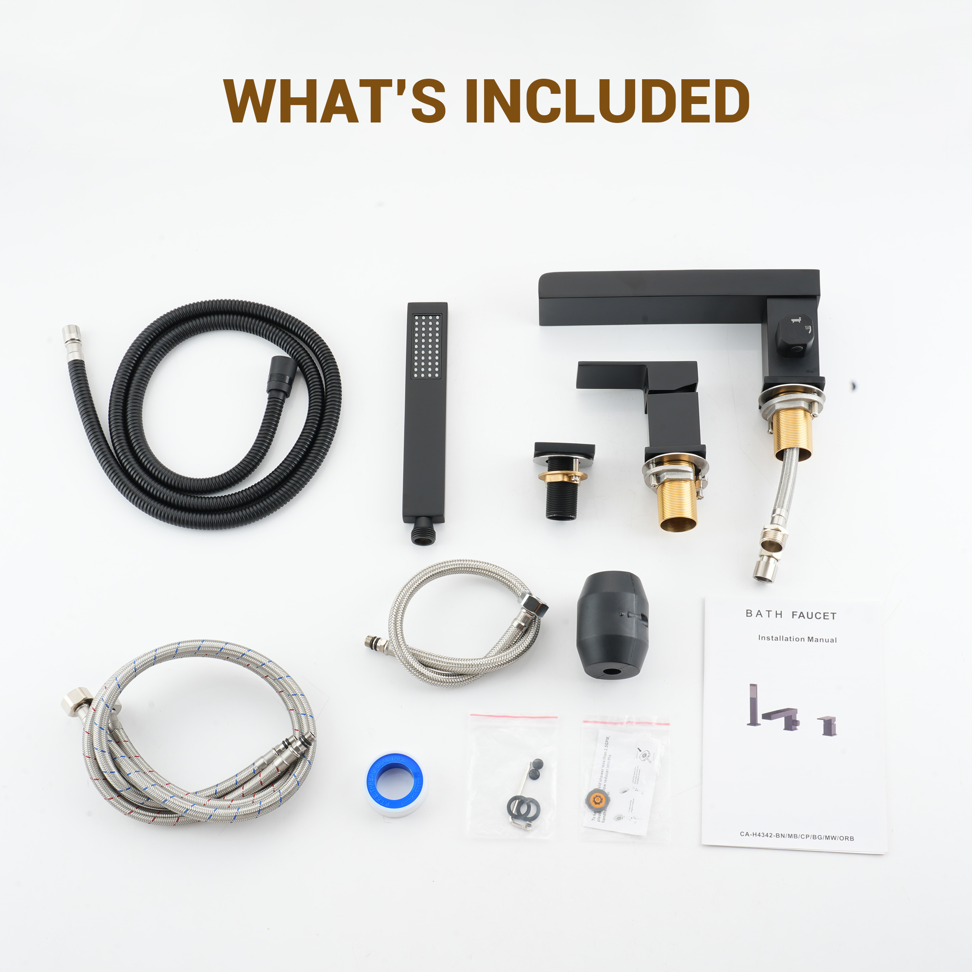 Single-Handle 3 Holes Waterfall Bathtub Filler Faucet with Hand Shower