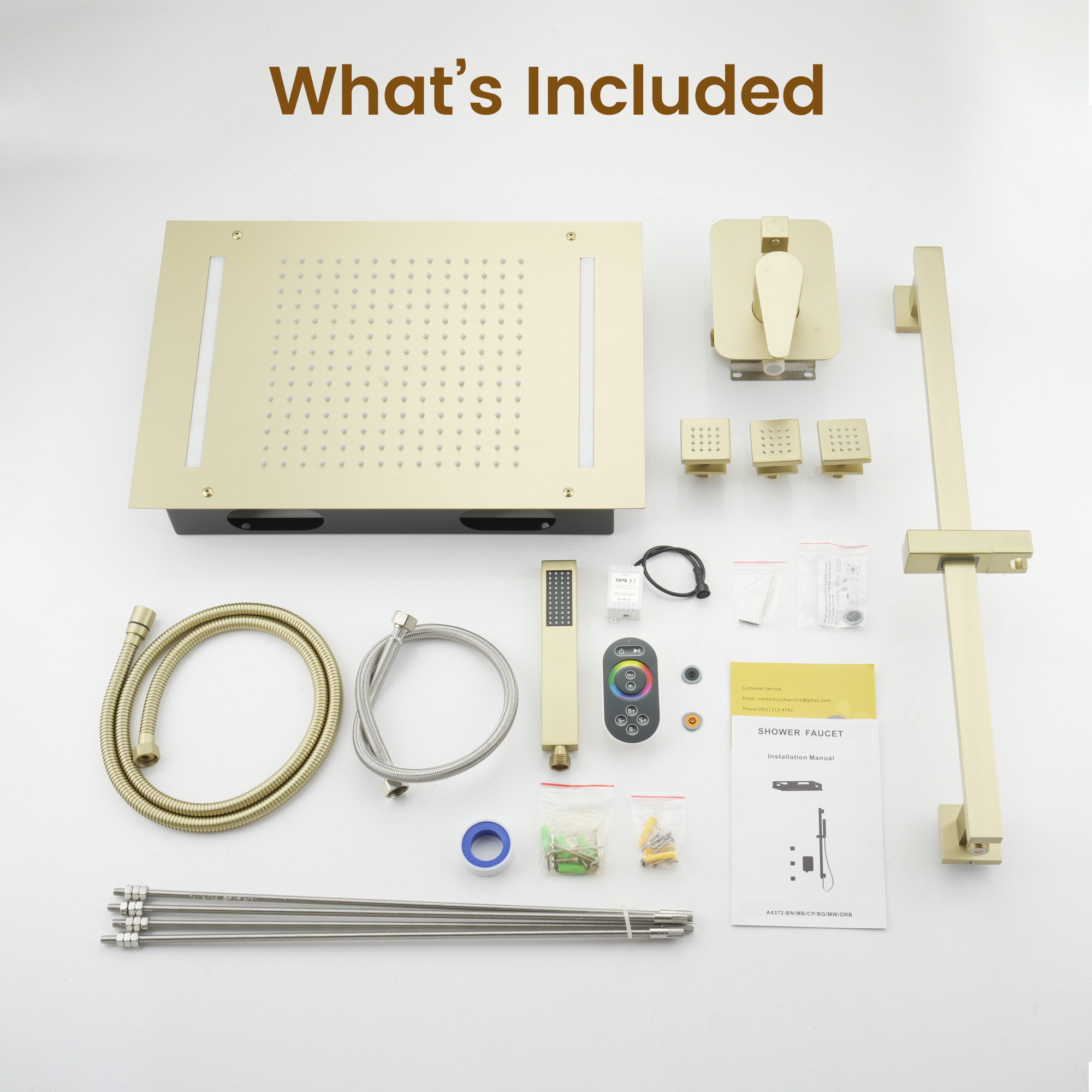 20*14 inch 3-Function Body Jet Shower System with LED Lights & Slide Bar