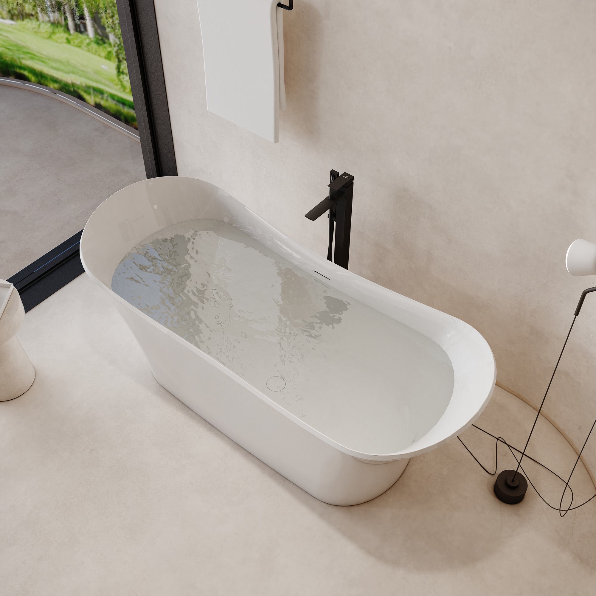 69" Freestanding Solid Surface Bathtub with Dual Sloped Headrests