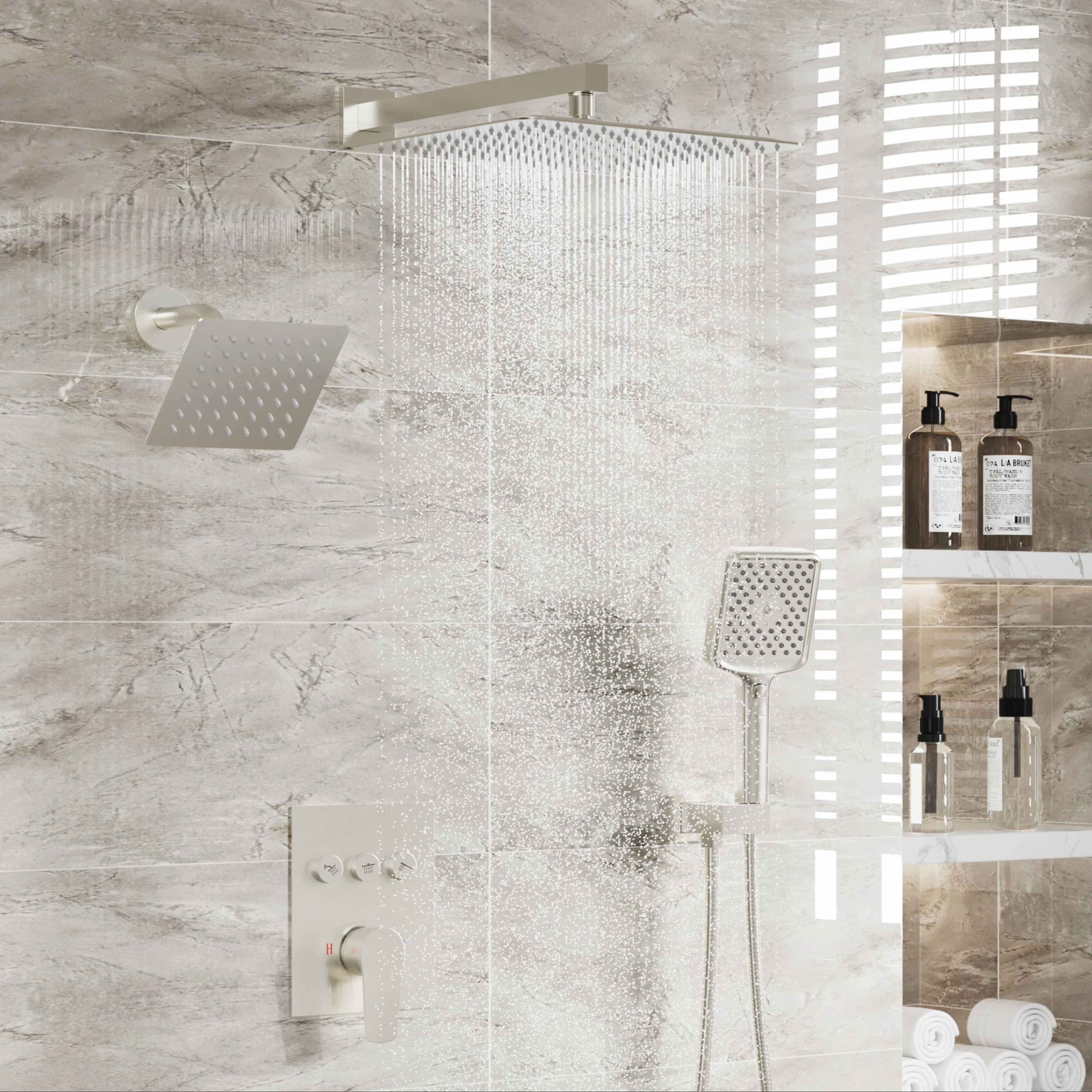 12-inch Dual Shower System with 4-Function Handheld Shower